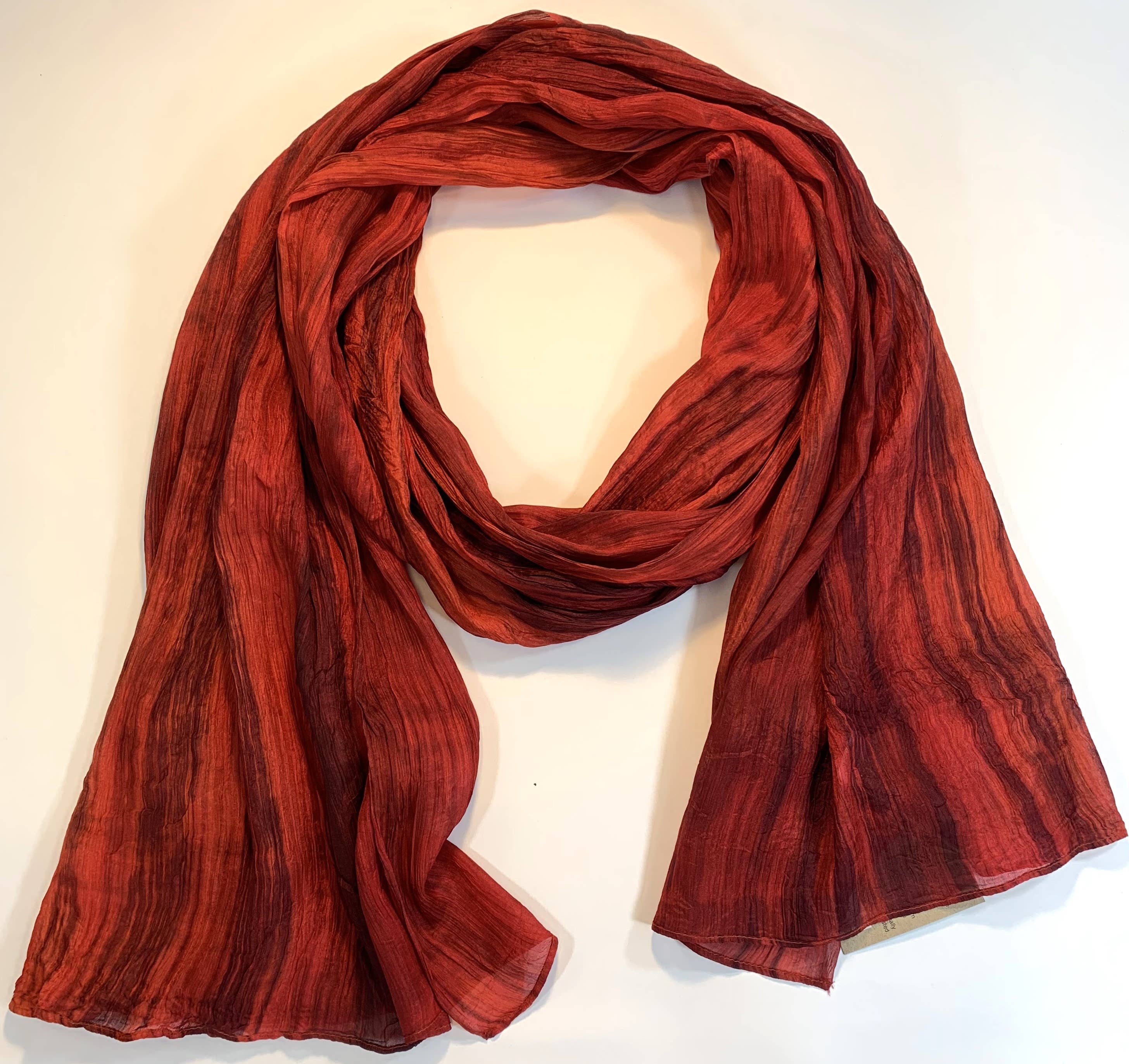 Lua Watercolor Silk Scarf in bright rust