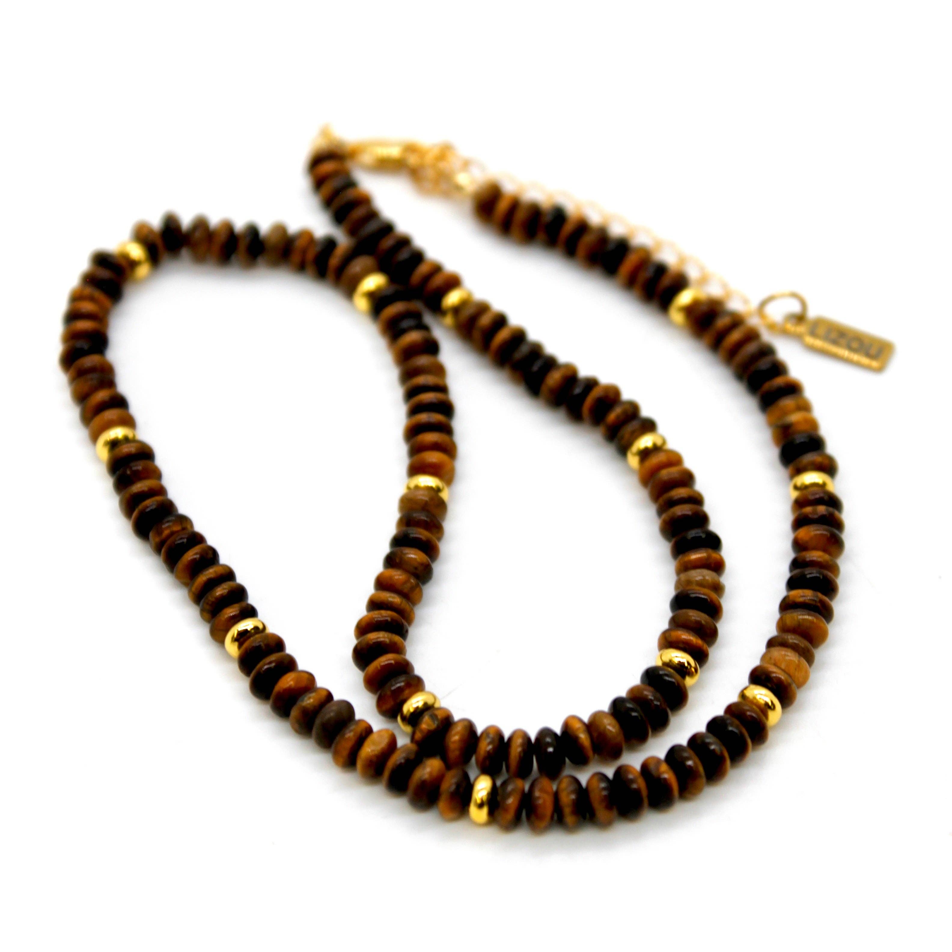 Lizou Tiger's Eye + Gold Necklace Semi Precious Necklace