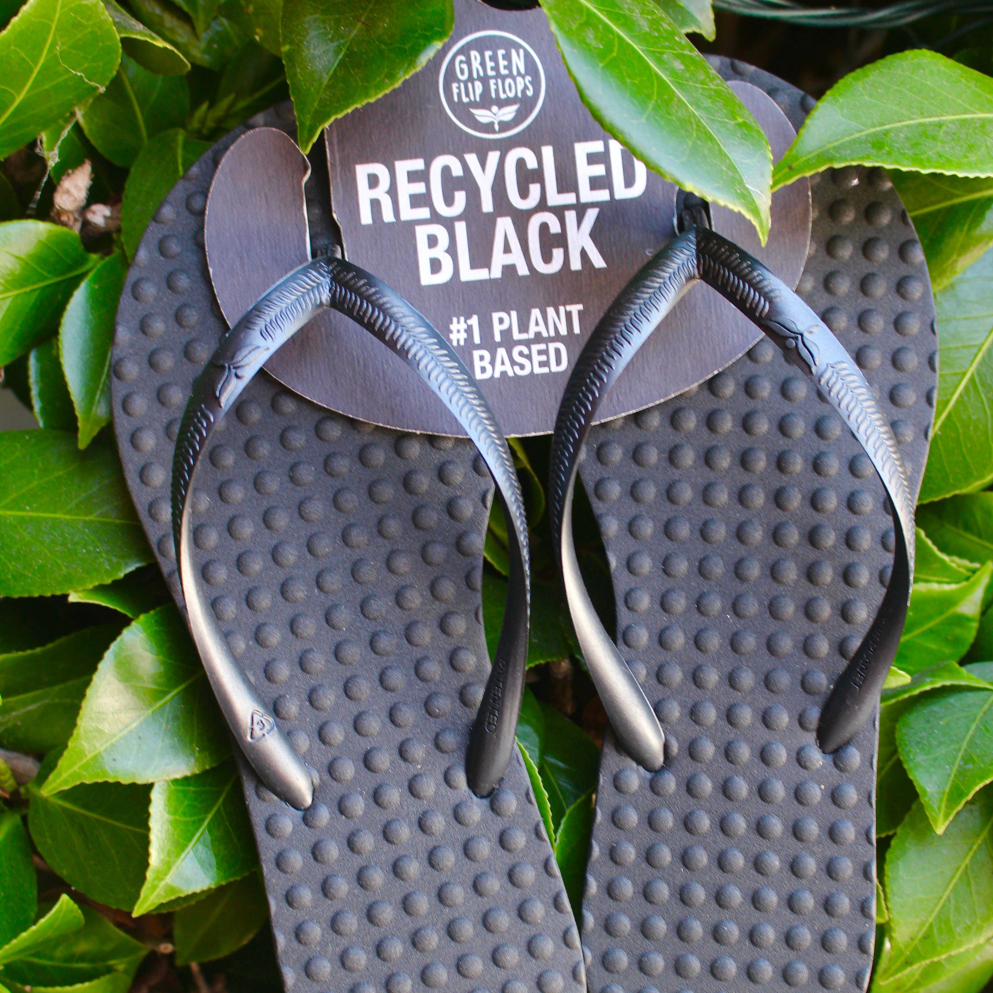 Green Sustainable Flip Flops Recycled Black with Recycled Black Straps