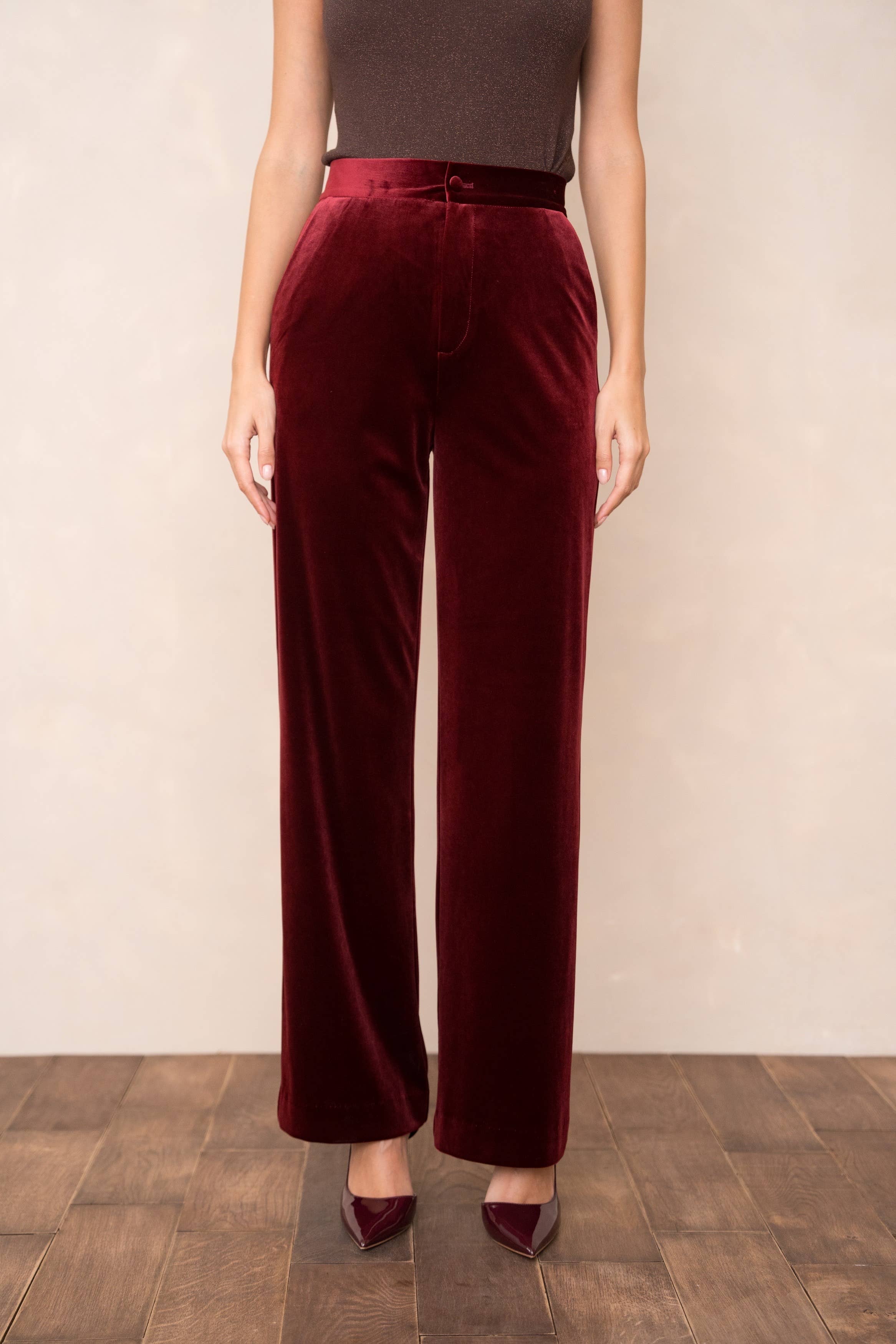 Carmine Paris High Waisted Straight Cut Velvet Trouser P2228