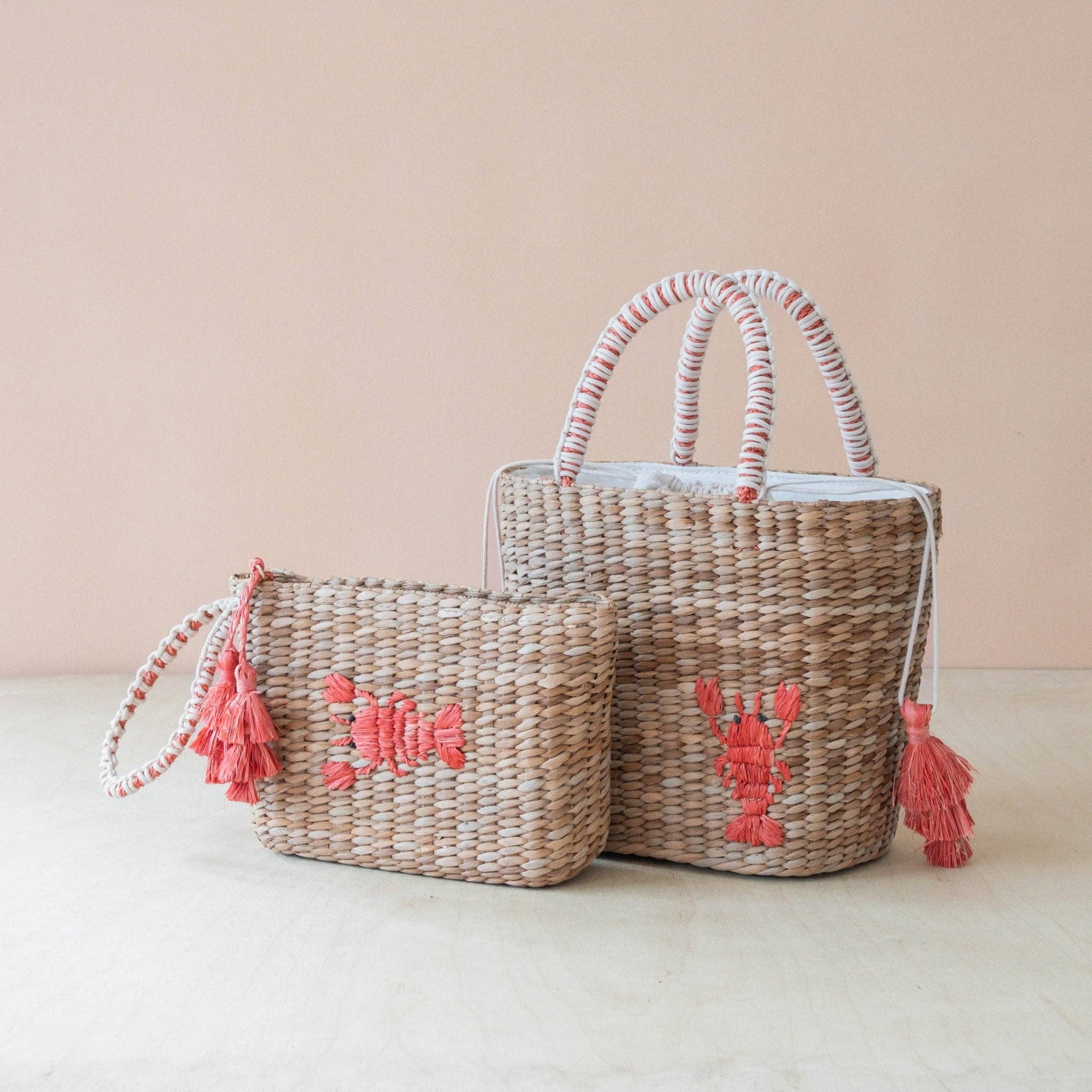 Mini Woven Pouch with Wristlet and Embroidered Lobster – Artisan Wristlet | LIKHÂ
