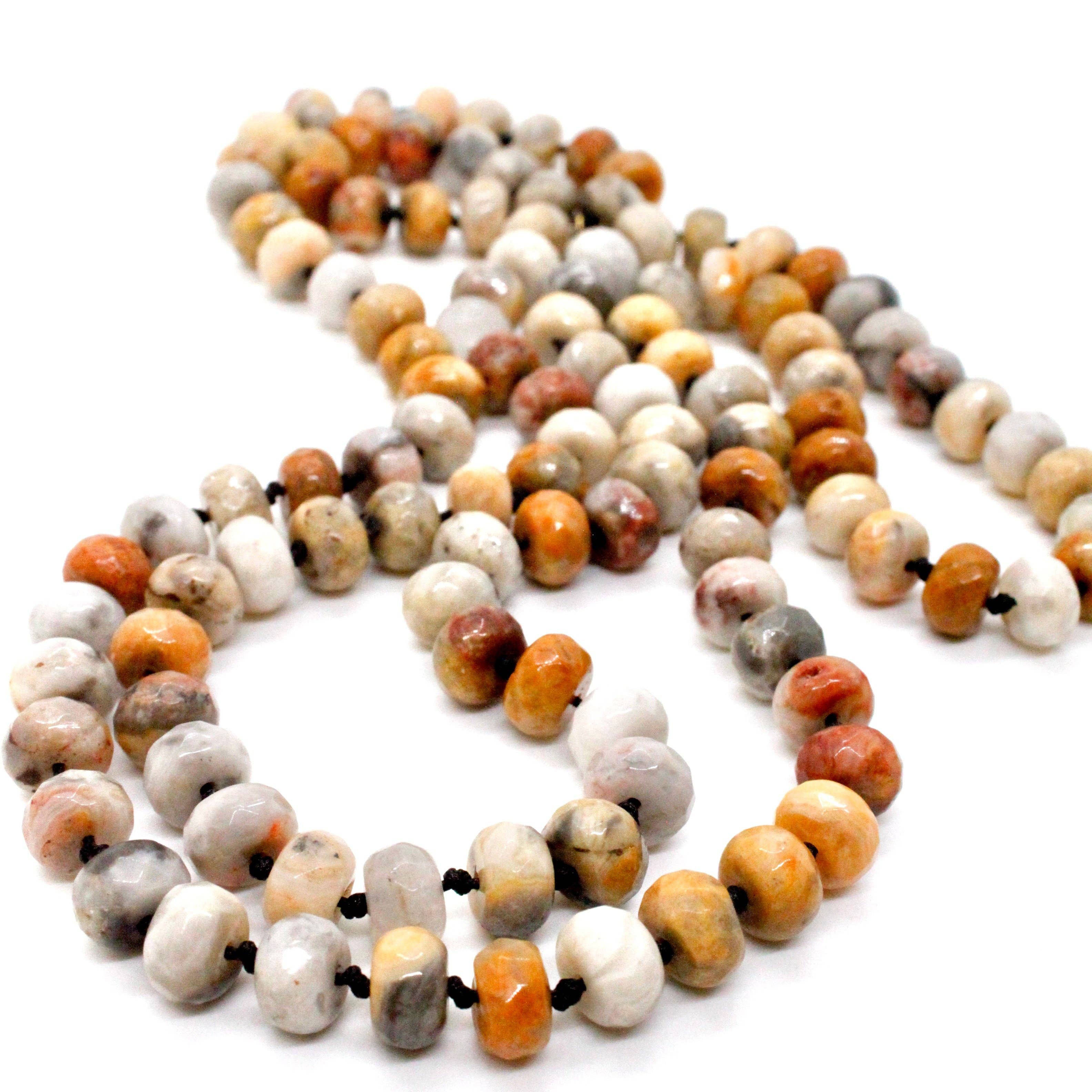 Lizou hand-Knotted Long Crazy Lace Agate Bead Necklace #29