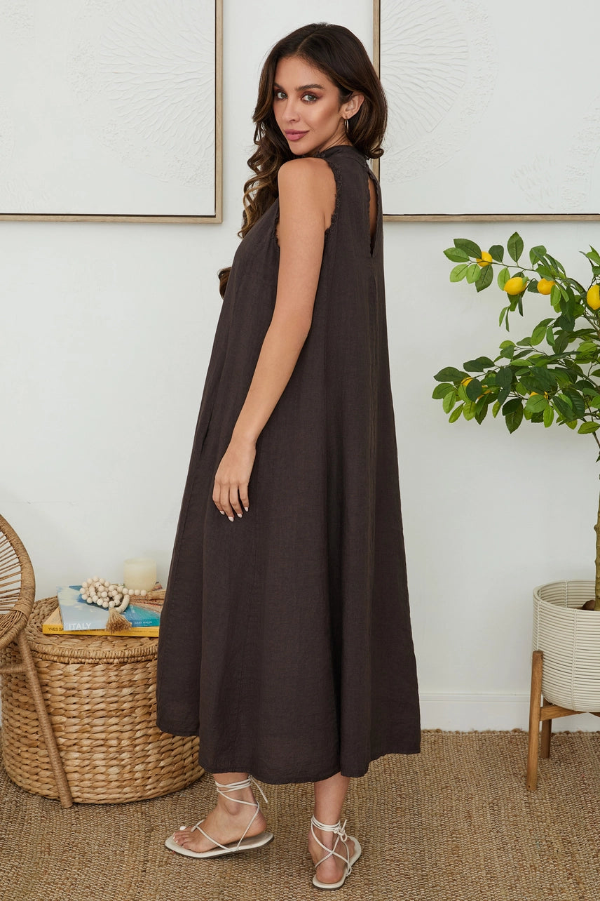 Milio Milano Linen Mock Neck Maxi Dress 154121