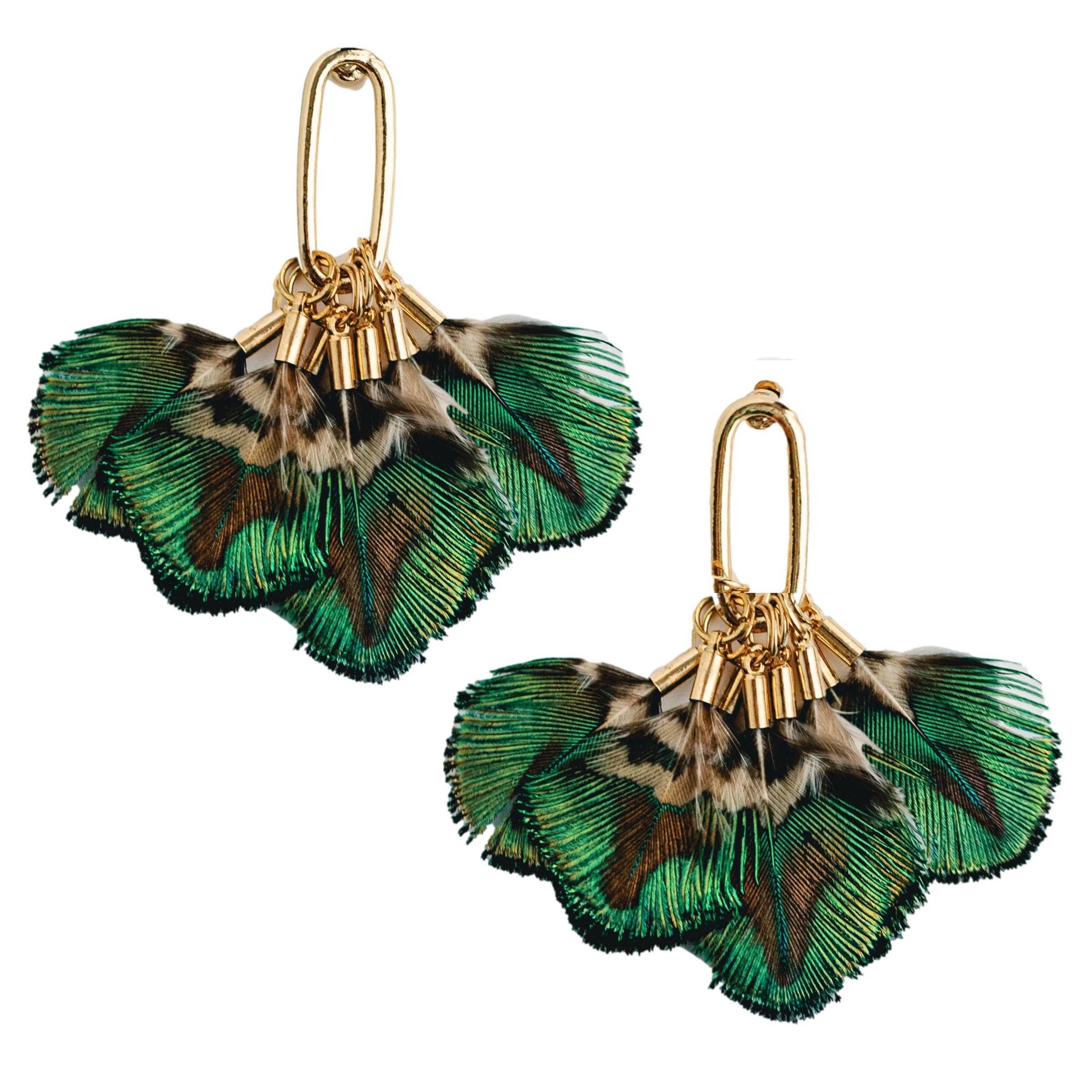 St. Armands Mallard Feather Tassel Statement Earrings SAD227