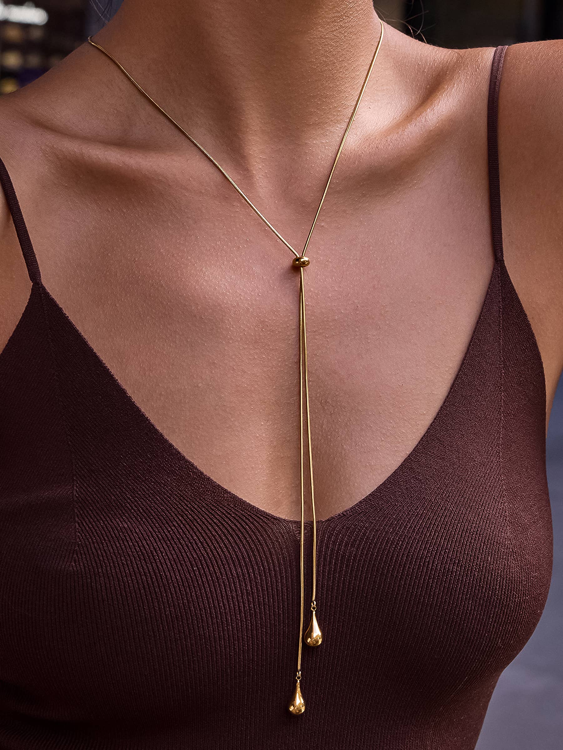 Flânerie Trésor Non-Tarnish Adjustable Lariat Drop Necklace