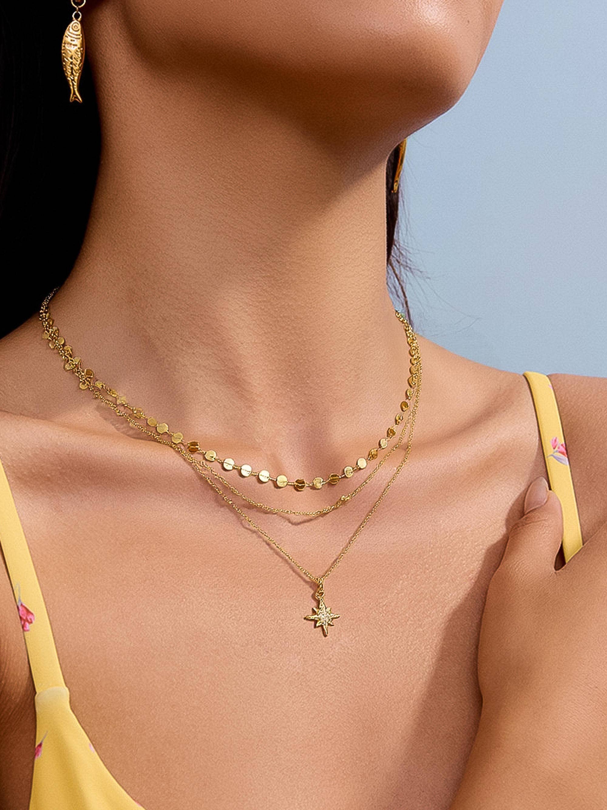 Flanerie Pascal 18K Non-Tarnish Layered CZ Star Necklace