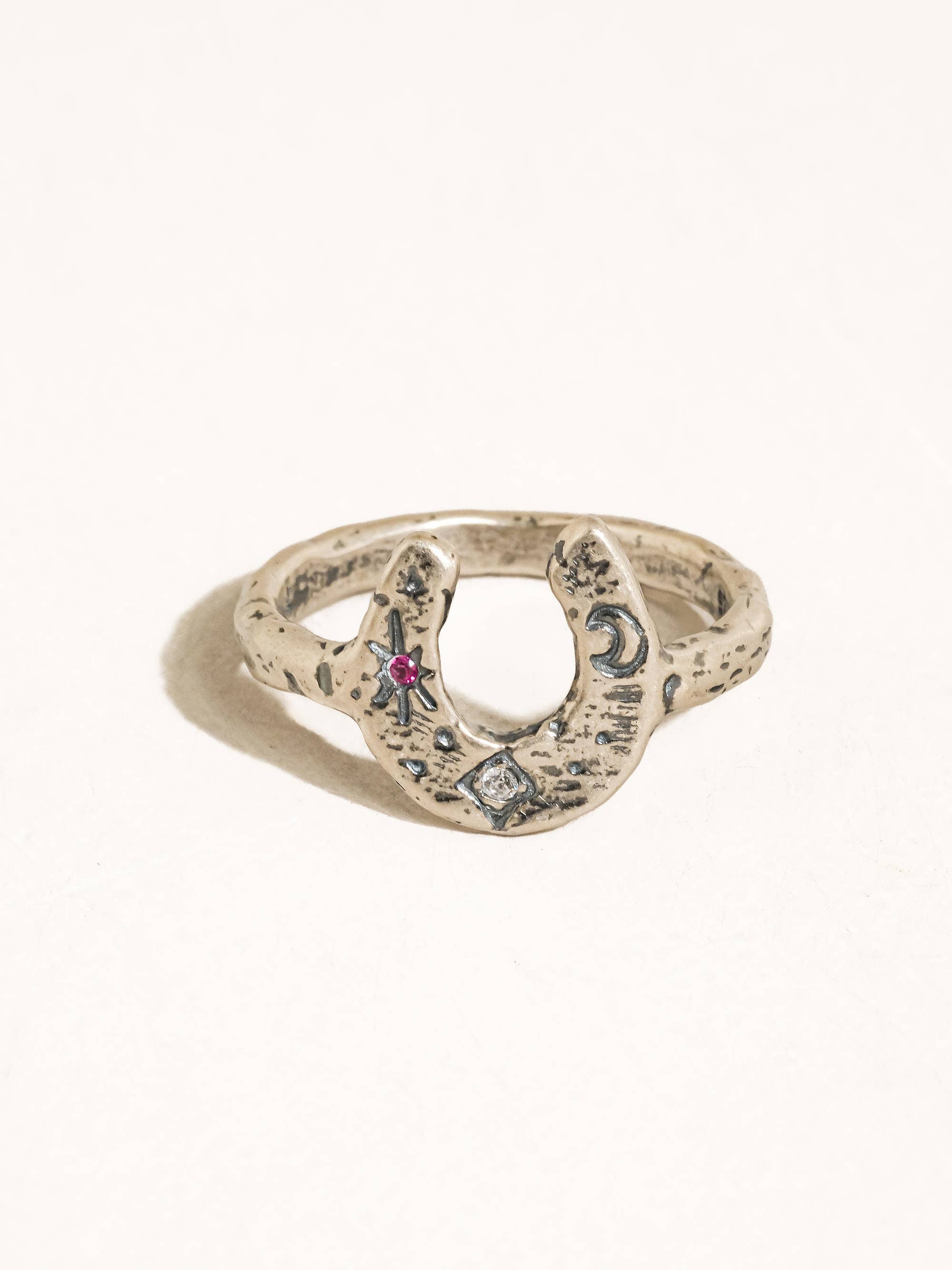 Flânerie Sparrow 18K Gold Vintage Silver Celestial Horseshoe Ring