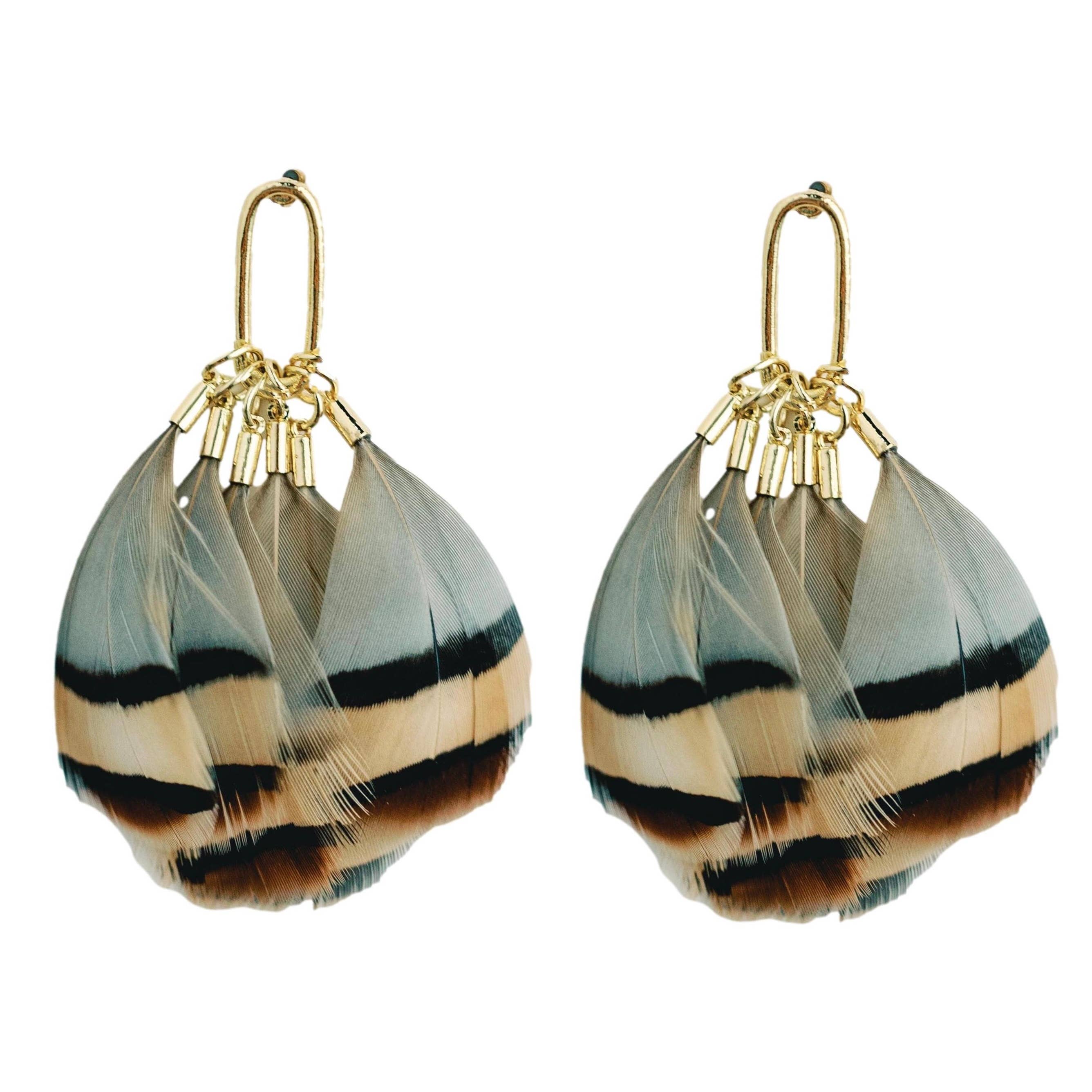 St. Armands Designs of Sarasota Brown Striped Fall Feather Statement Tassel Earrings SAD209