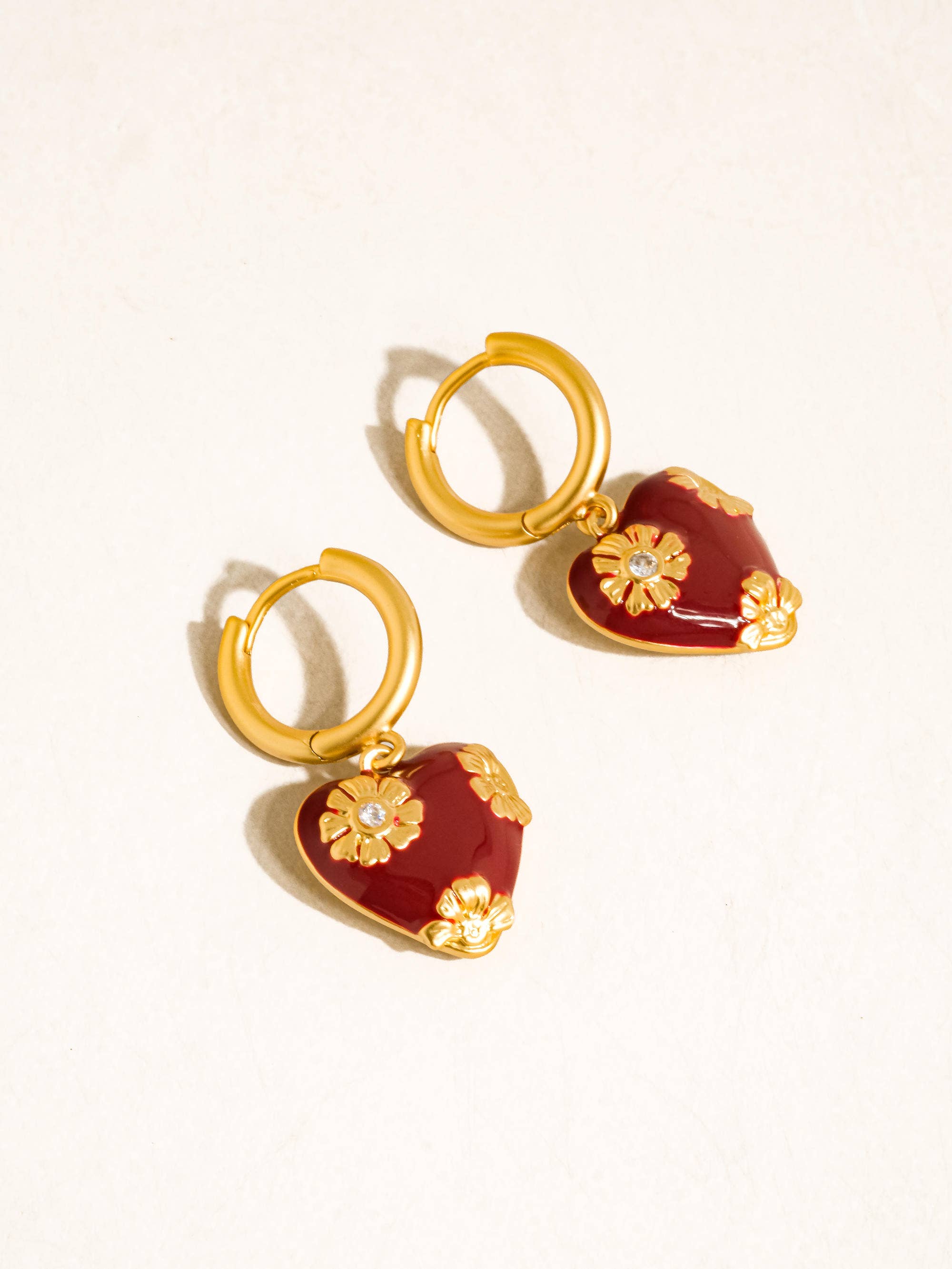 Flânerie Bea 18K Gold Vintage Floral Heart Earrings