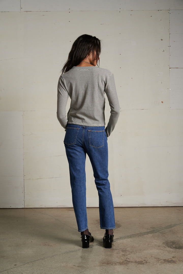 Perfect White Tee Fiona Stripe Recycled Cotton V Neck Tee