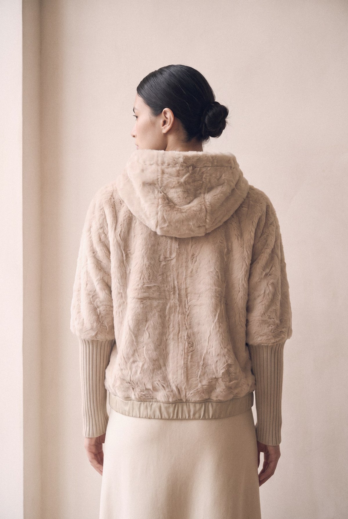 Frisson Reversible Hooded Bomber in Ivory