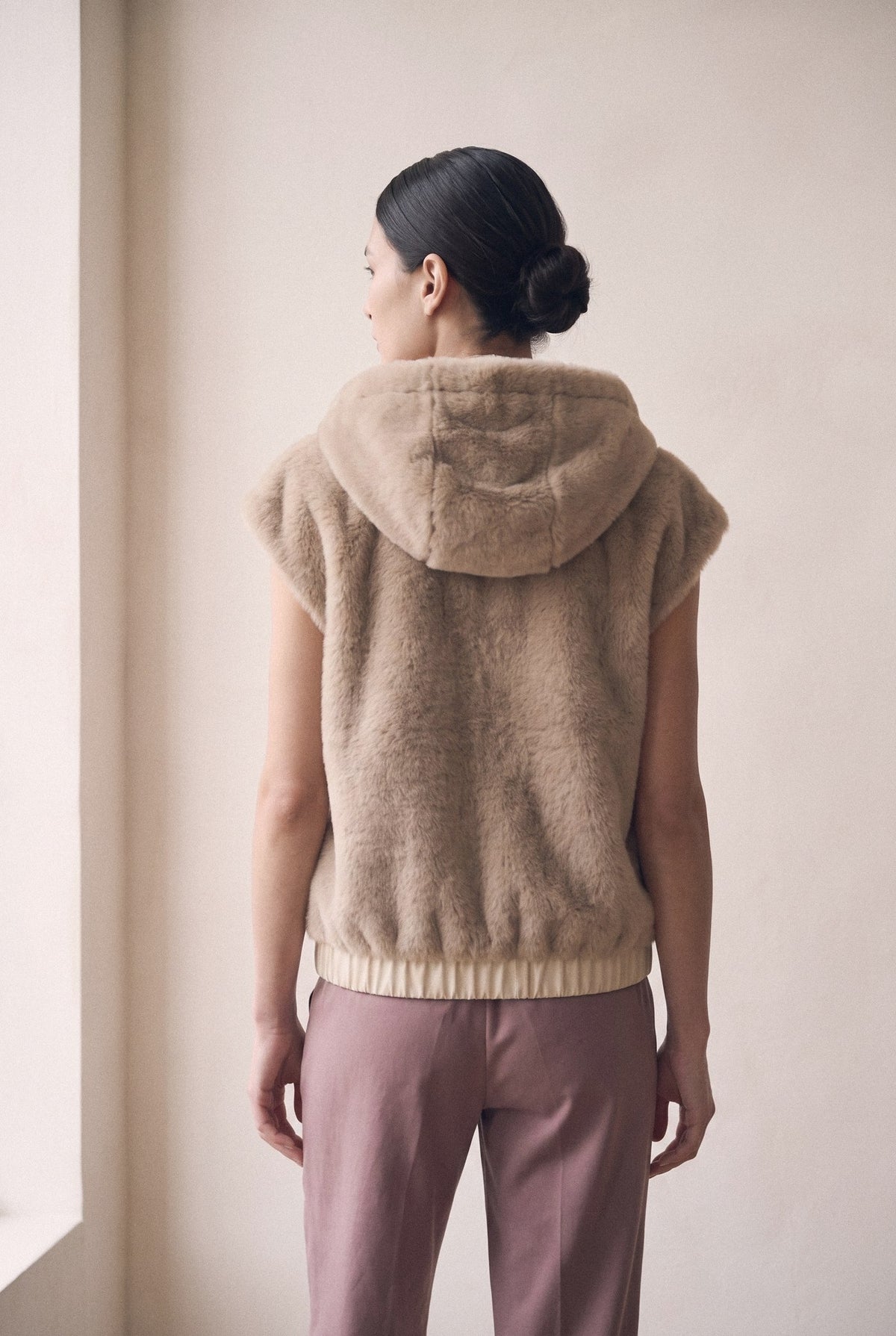 Frisson Reversible Faux Fur Vest with Hood