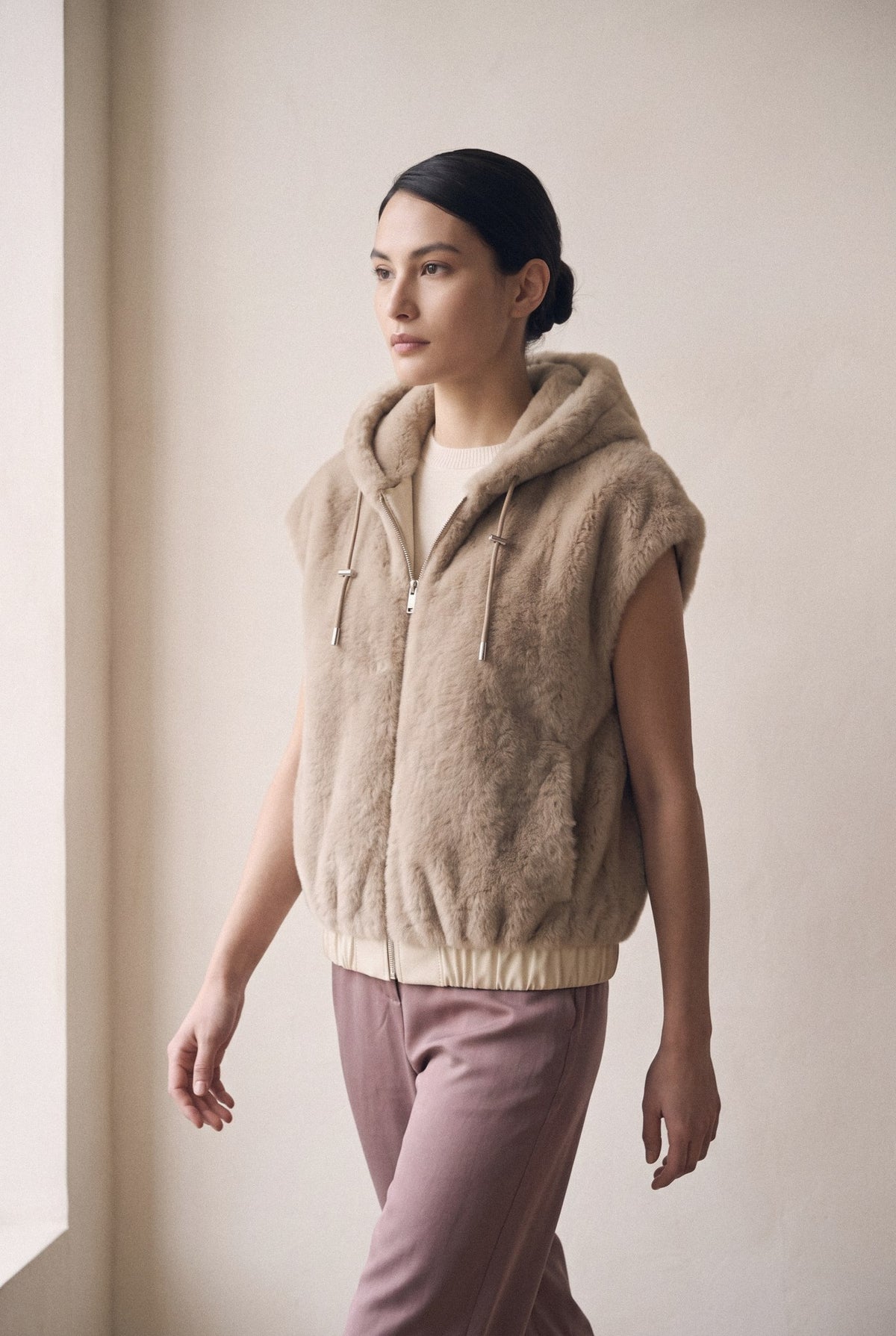 Frisson Reversible Faux Fur Vest with Hood