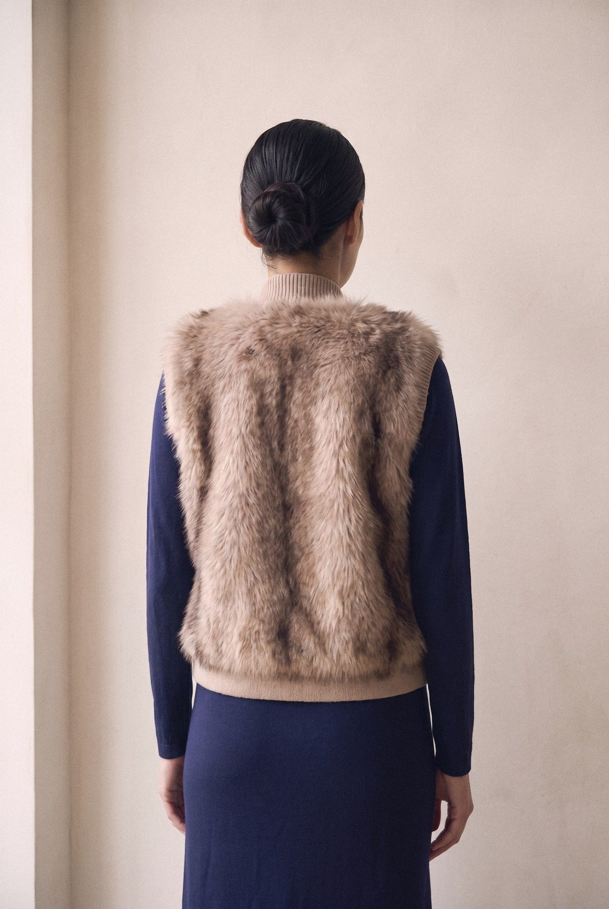 Frisson Faux Fur Layered Vest with Knit Trim