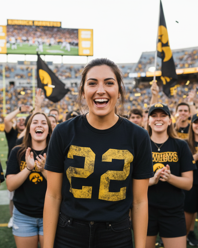 Woman wearing Retro Brand 22 Tee at Kinnick Stadium