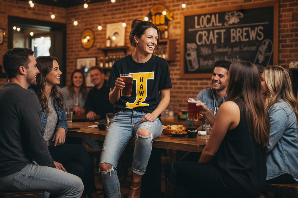 Woman wearing Retro Brand Logo I Hawks Tee