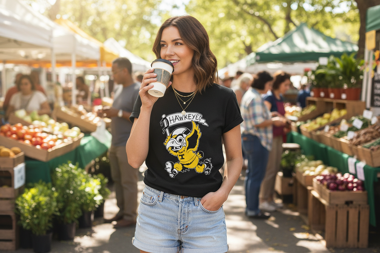 Woman wearing Retro Brand Herky Pennant Tee
