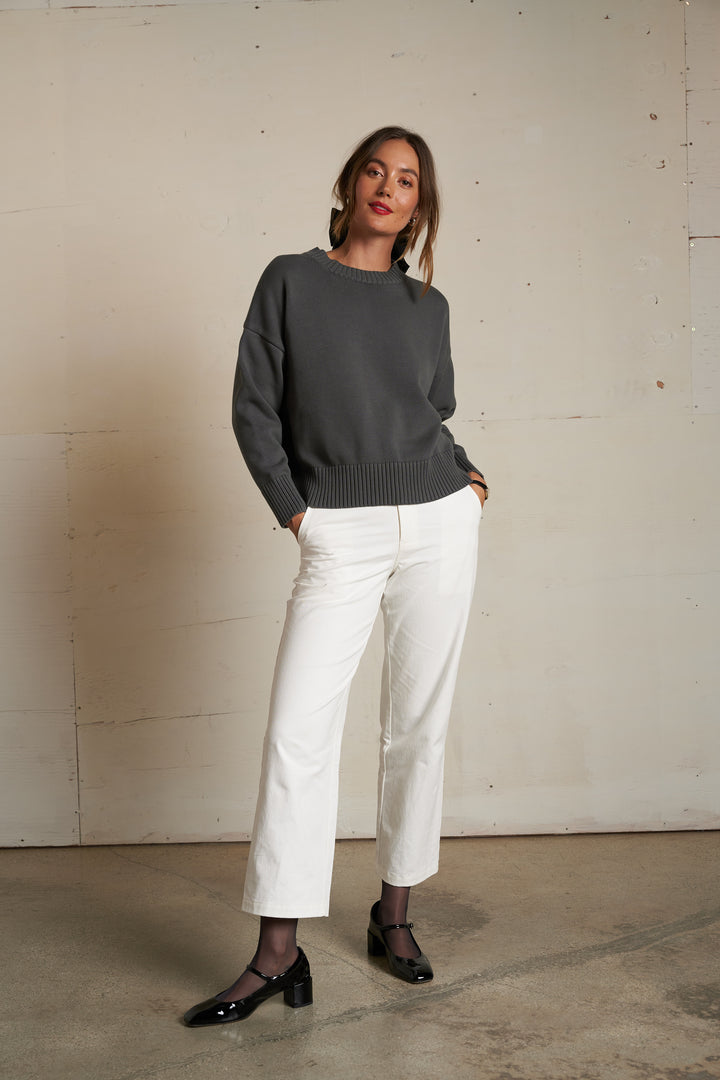 Perfect White Tee Janet Cotton Boxy Crewneck Sweater
