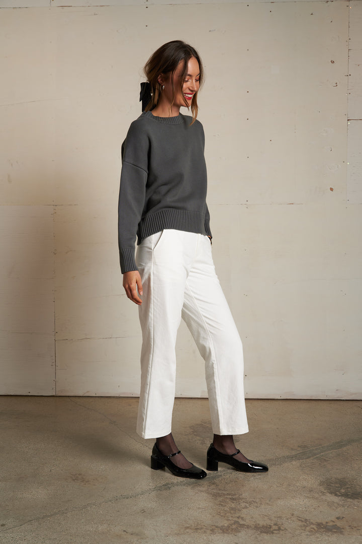 Perfect White Tee Janet Cotton Boxy Crewneck Sweater