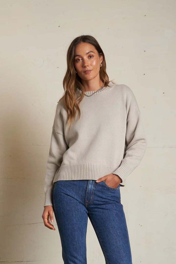 Perfect White Tee Janet Cotton Boxy Crewneck Sweater