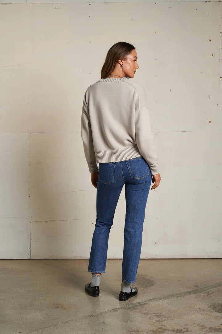 Perfect White Tee Janet Cotton Boxy Crewneck Sweater