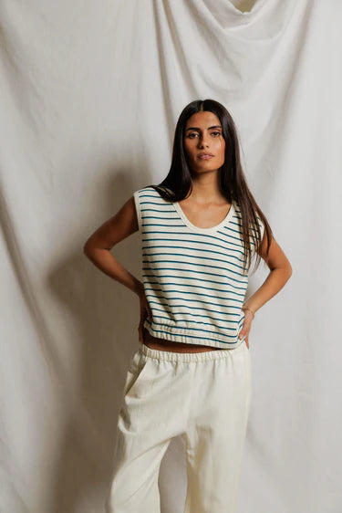 Perfect White Tee Joy French Terry Striped Scoop Tank