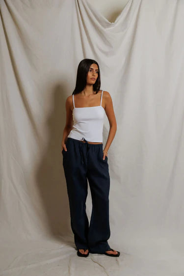 Perfect White Tee Lorana Linen Drawstring Pants