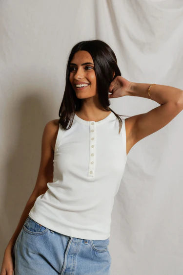 Perfect White Tee Loretta Luxe Rib Henley Tank