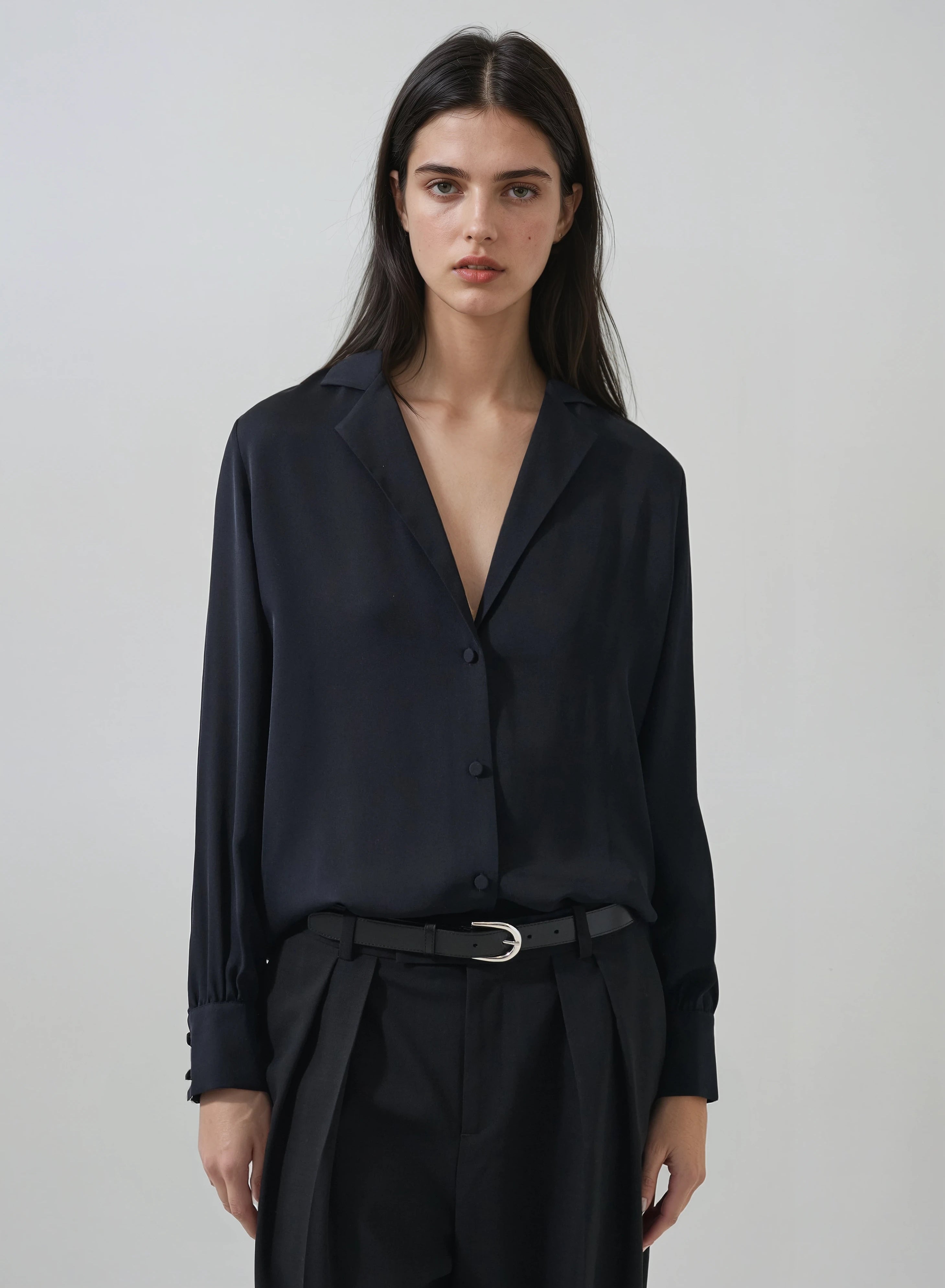 Patrick Assaraf Long Sleeve Silk Lapel Blouse W47D11