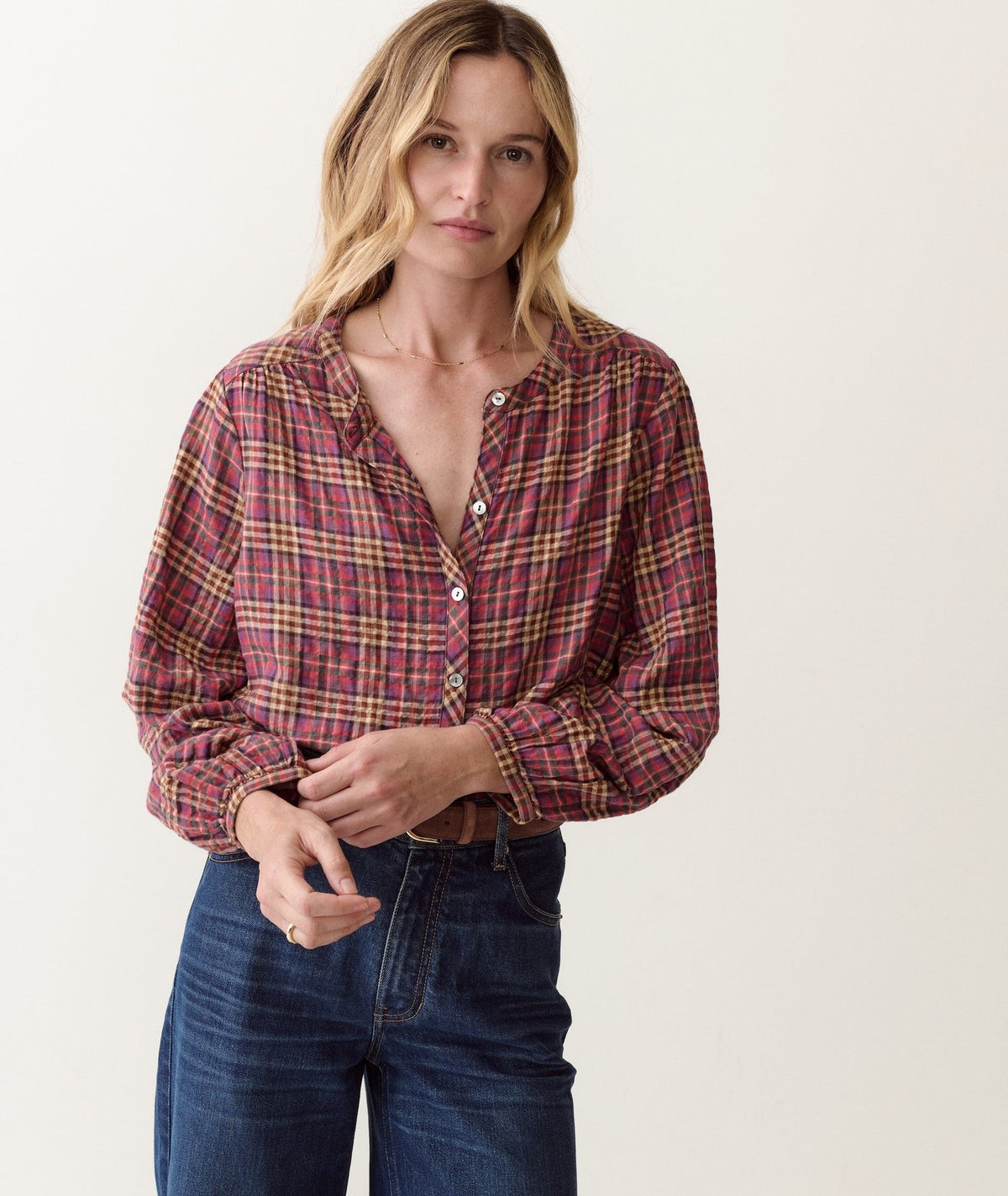 Marine Layer Millie Wool Blouse - Autumn Plaid view 2
