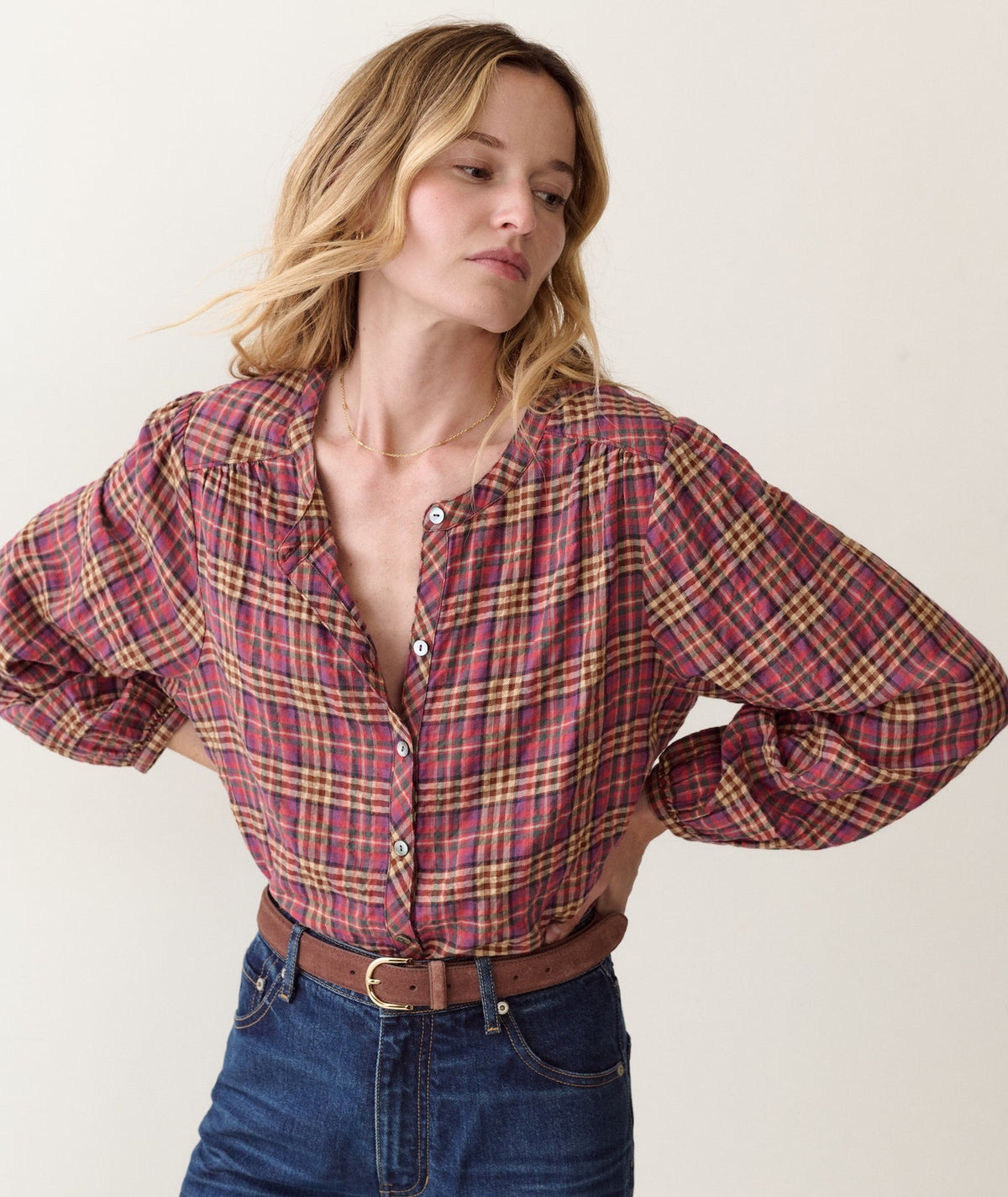 Marine Layer Millie Wool Blouse - Autumn Plaid view 3