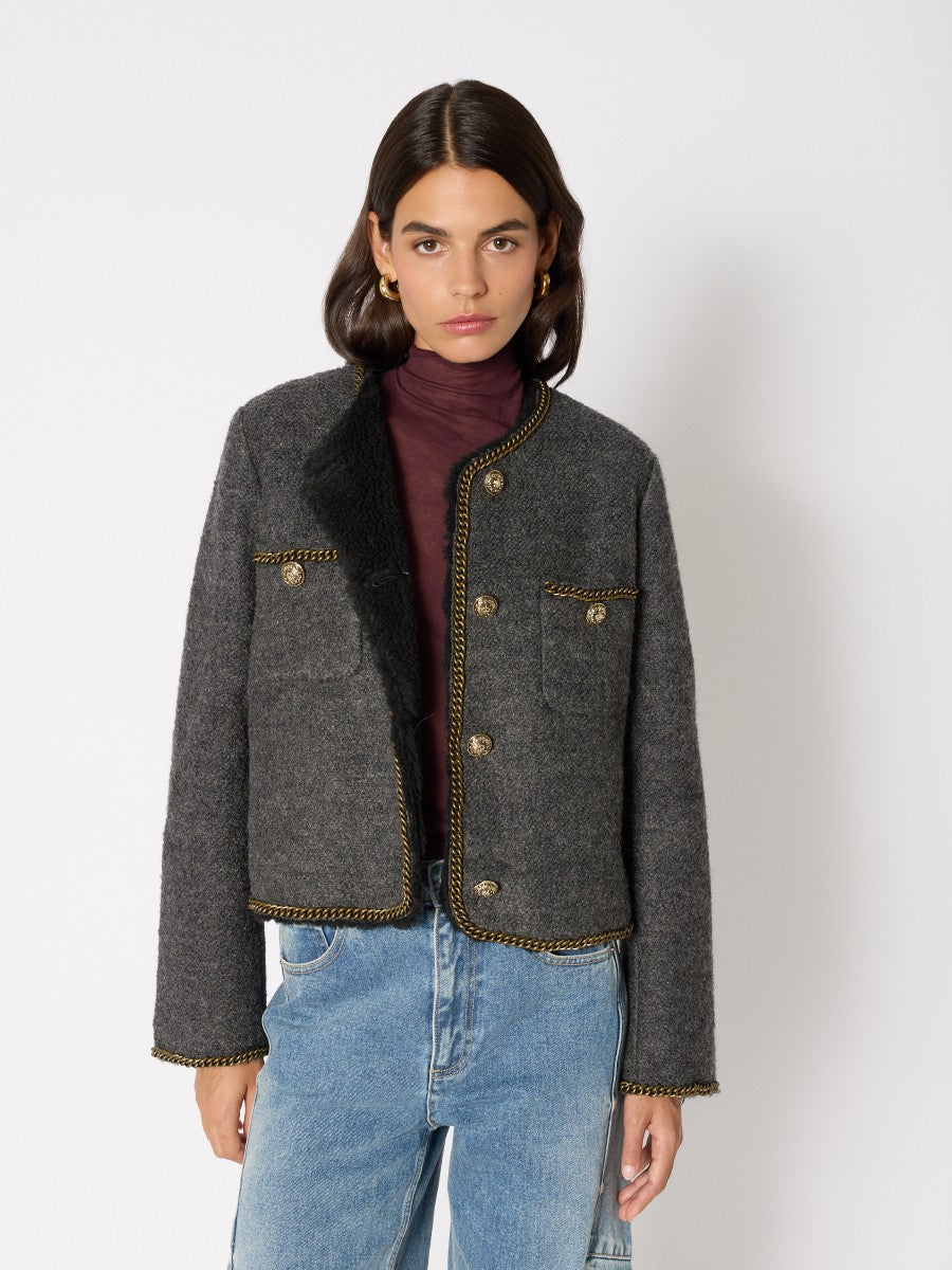 Berenice Melrose Chain Trimmed Jacket w/Sherpa Lining