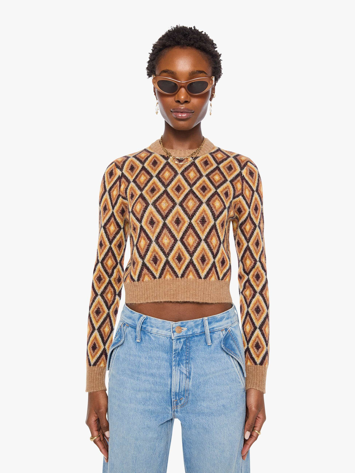 MOTHER The Crop Jumper - Beeswax And Caramel Cafe front view