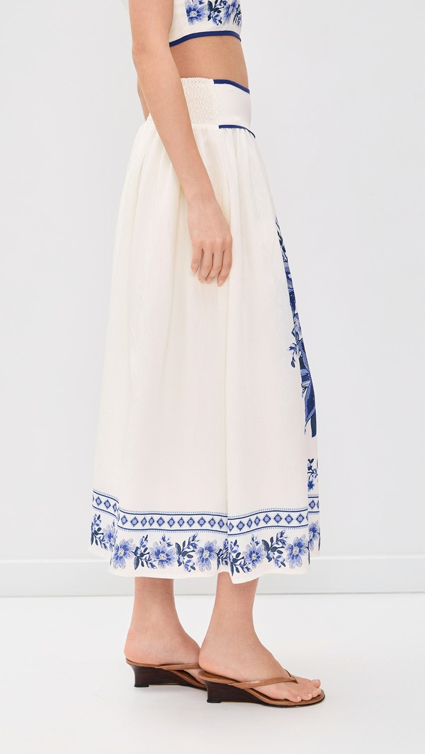 Moon River Border Print Midi Skirt