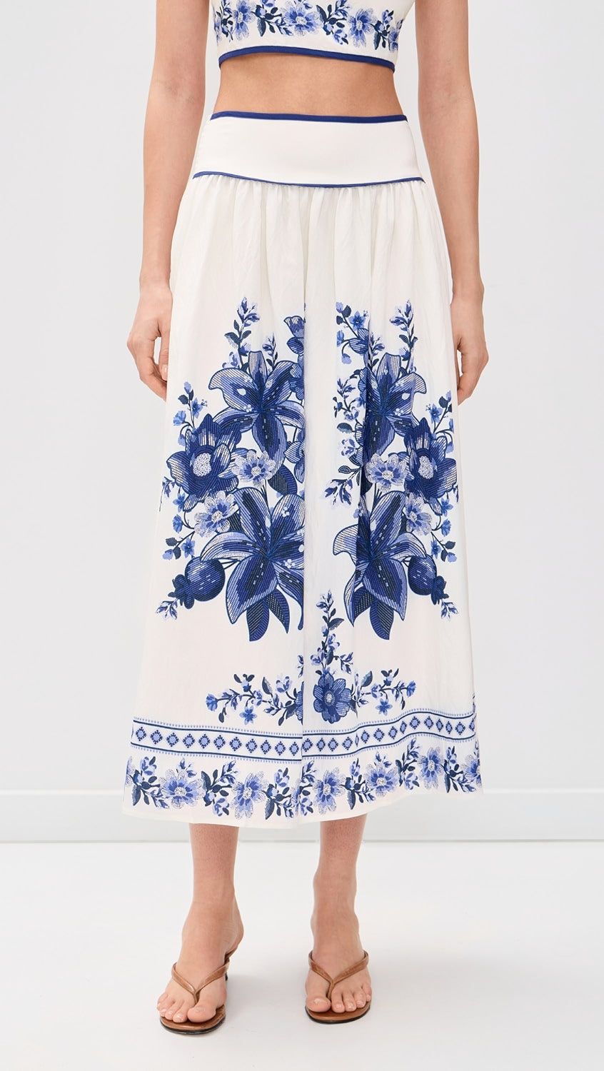 Moon River Border Print Midi Skirt
