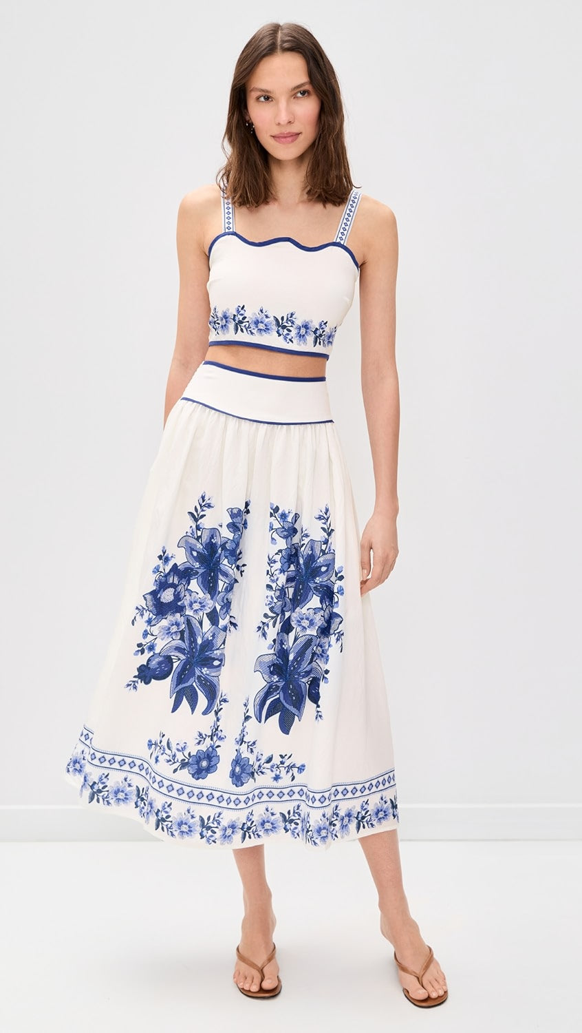 Moon River Border Print Midi Skirt