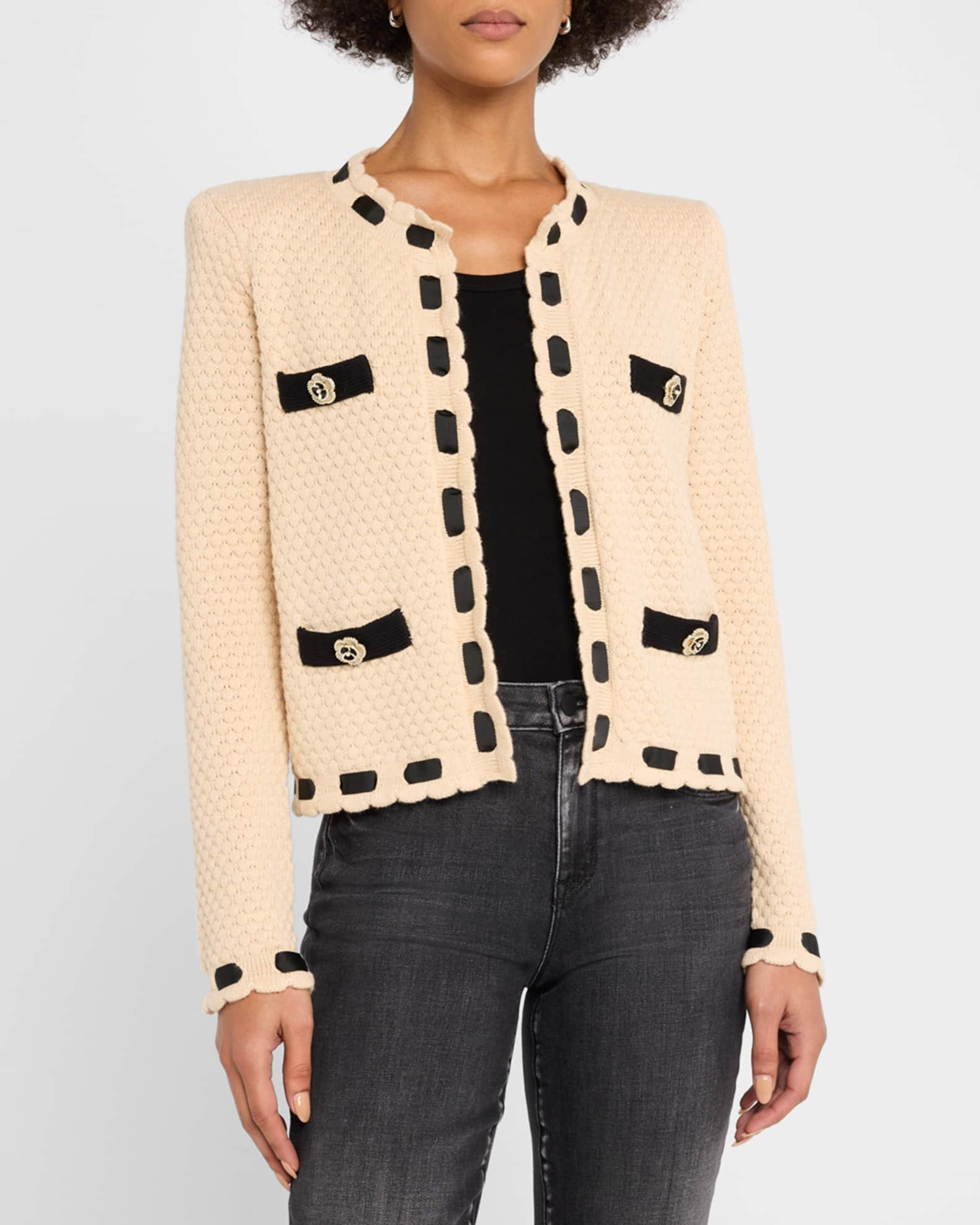 L'Agence Astor Contrast Trim Cardigan