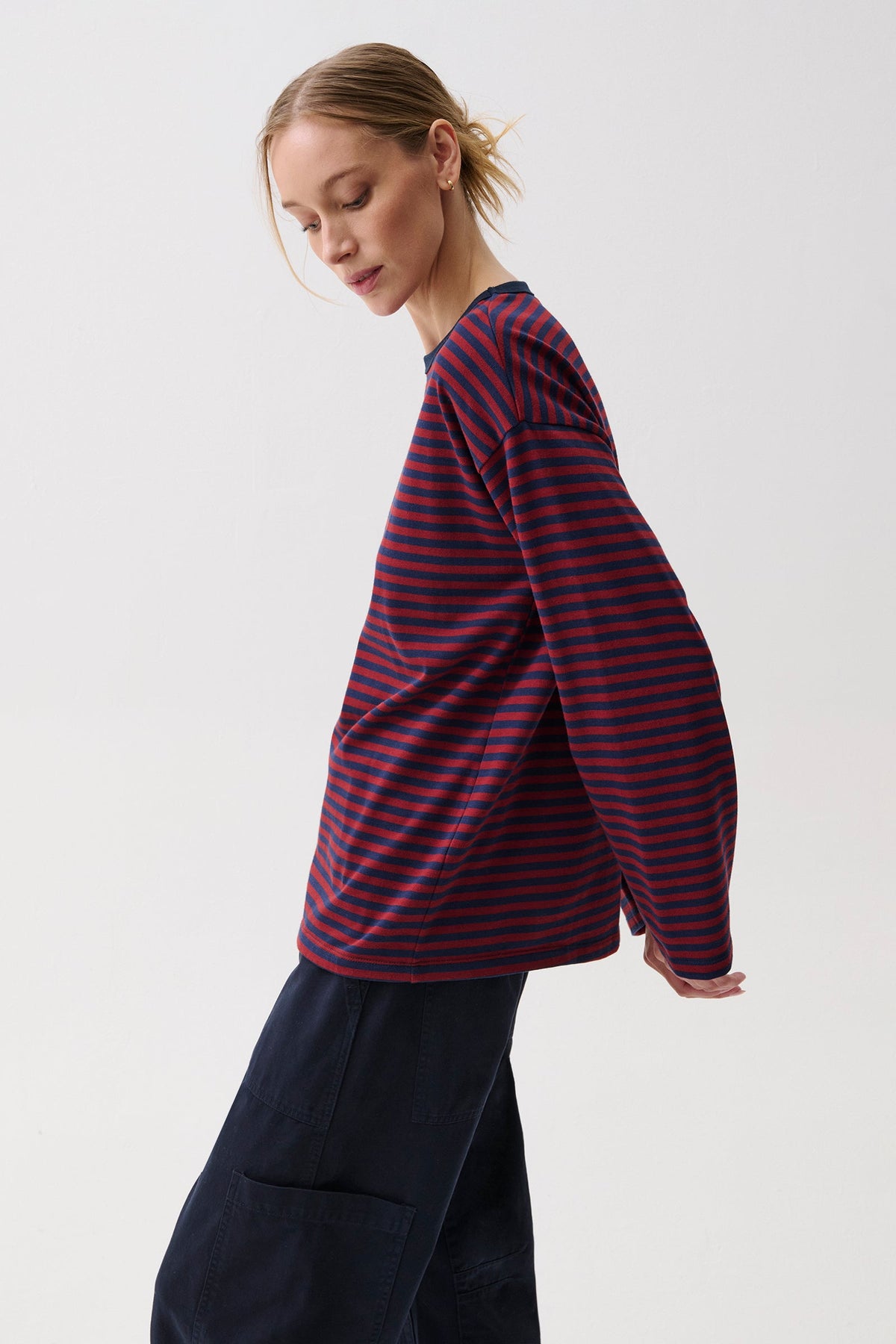 Pistola Reena Oversized Long Sleeve Tee - Velvet Navy Stripe — photo 2