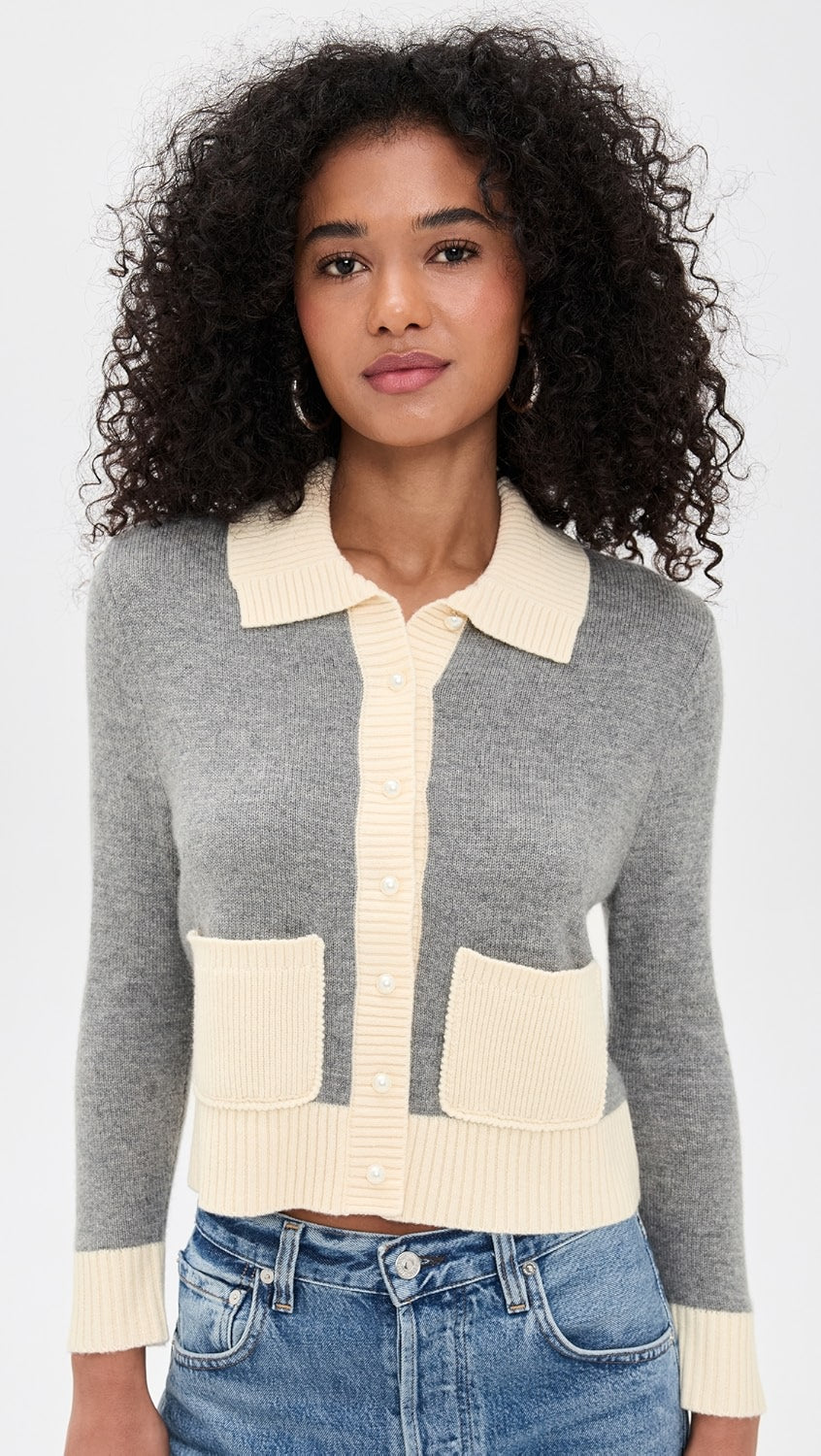 RE/DONE Pearl Contrast Cardigan 845-10WPRLCAR