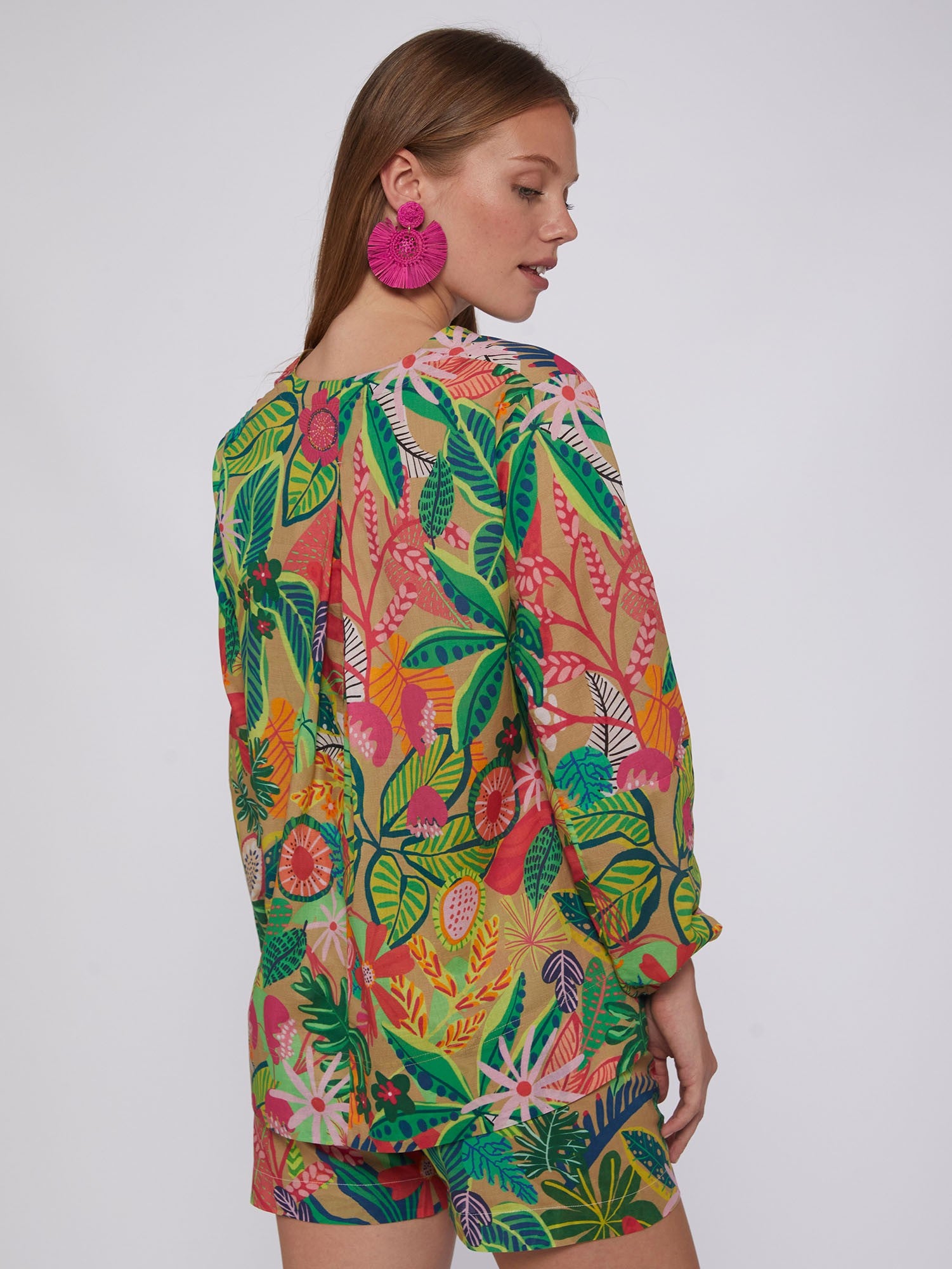 Vilagallo Ebba Tropical Print Voile Shirt 31196