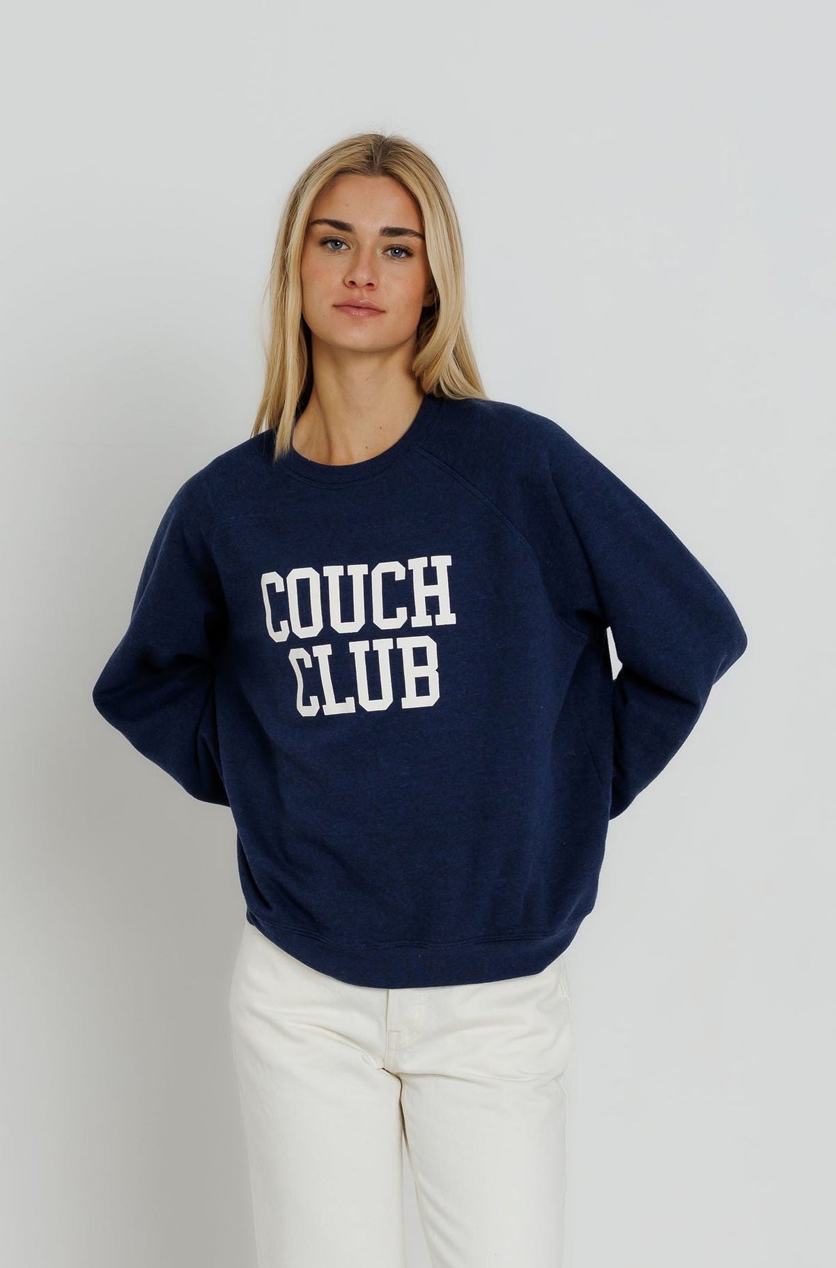 Sunny Somewhere Couch Club Raglan Crew - Navy front