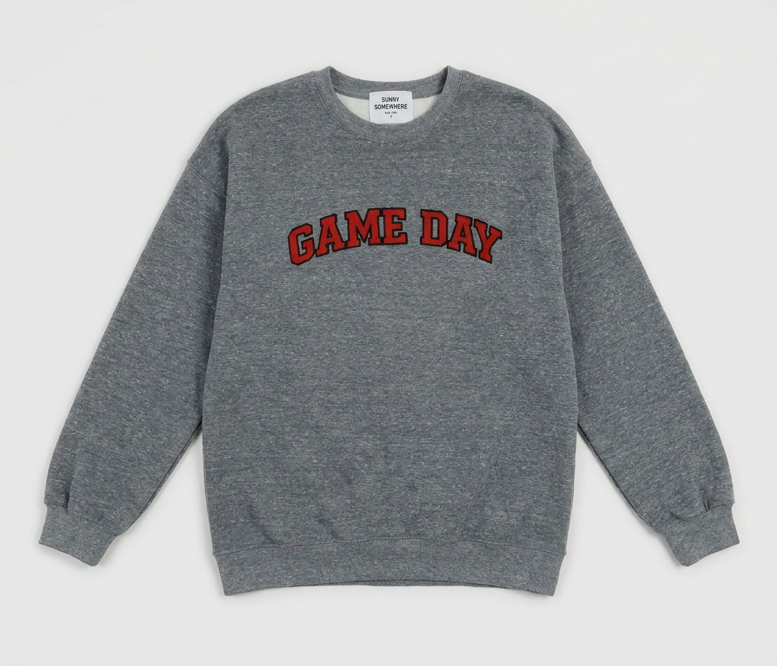 Sunny Somewhere Red Game Day Oversized Crew - Heather Grey additional view
