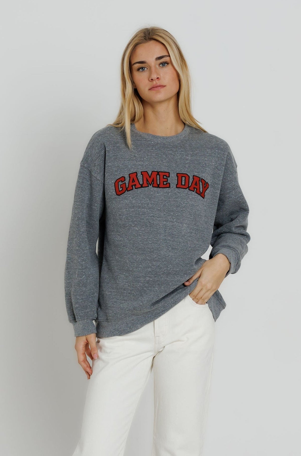 Sunny Somewhere Red Game Day Oversized Crew - Heather Grey front