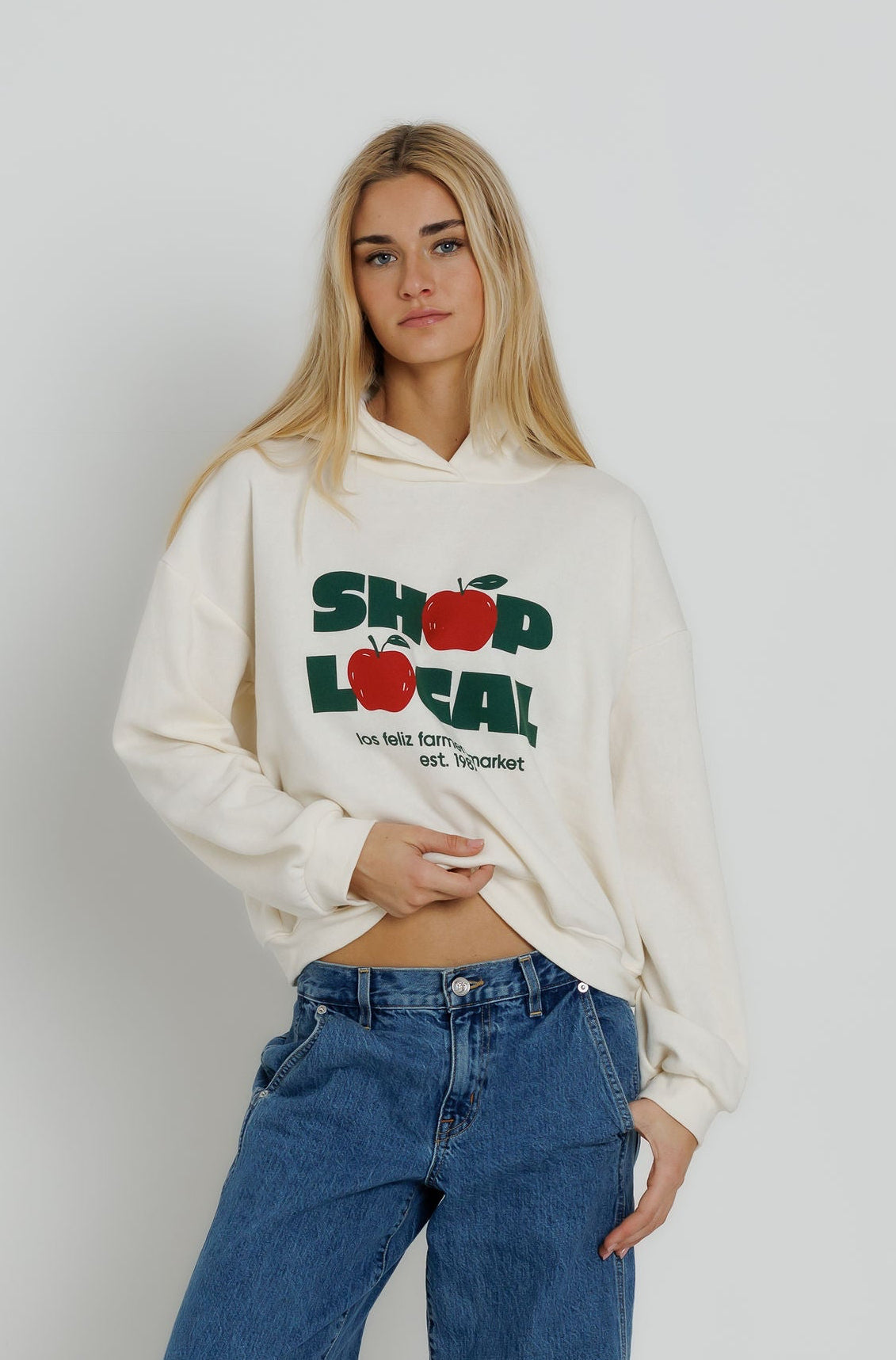 Sunny Somewhere Shop Local Classic Hoodie - Off White front
