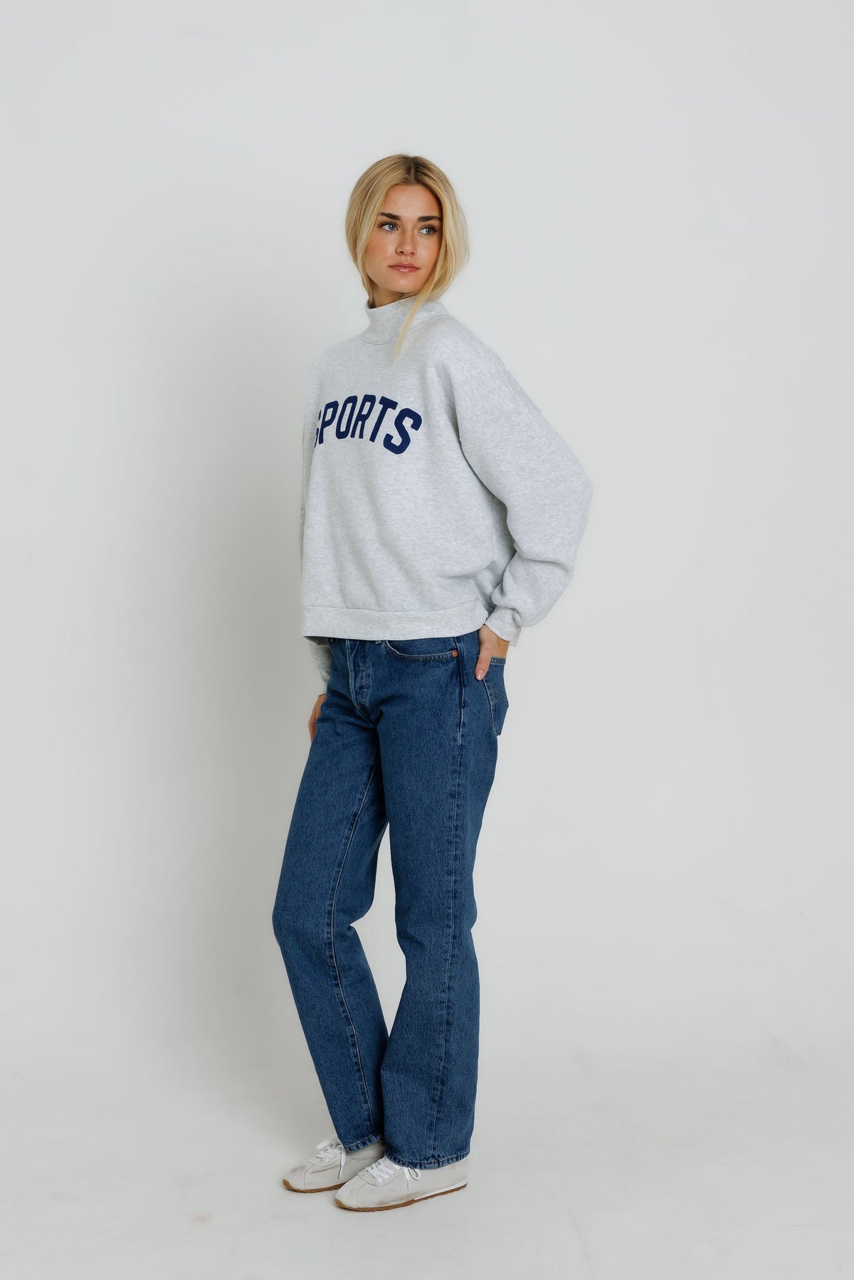 Sunny Somewhere Navy Sports Mockneck - Heather Ash additional view