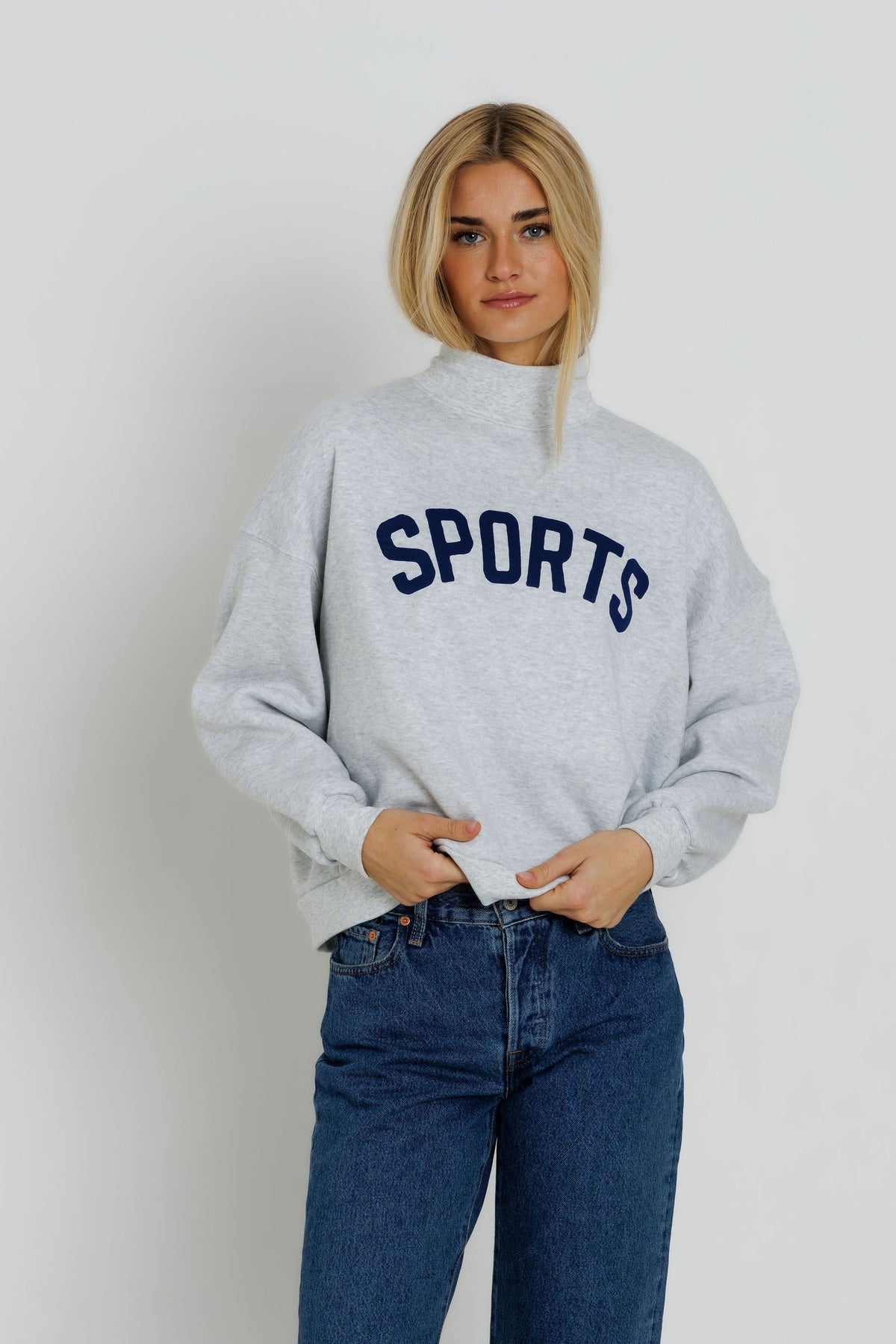 Sunny Somewhere Navy Sports Mockneck - Heather Ash front