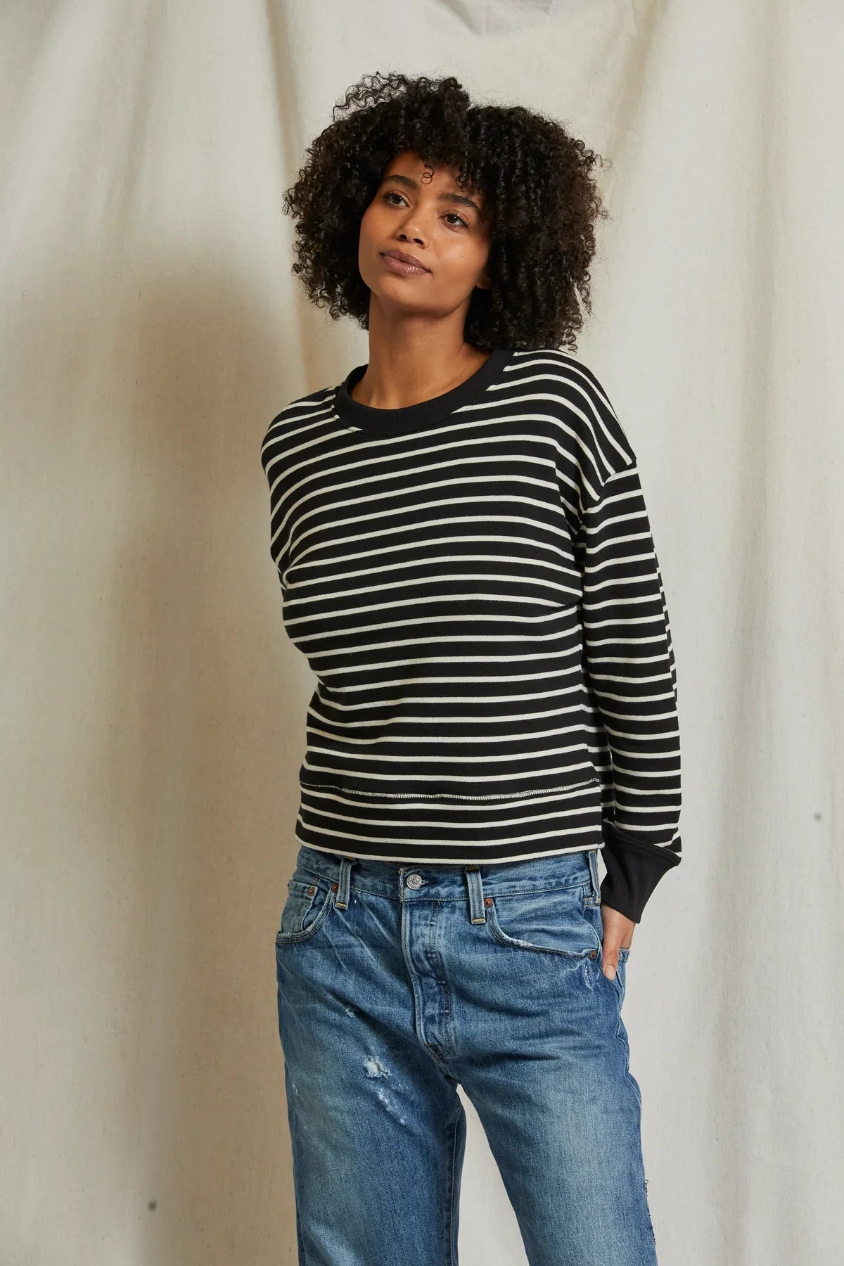 Perfect White Tee Tyler French Terry Stripe Pullover Sweatshirt