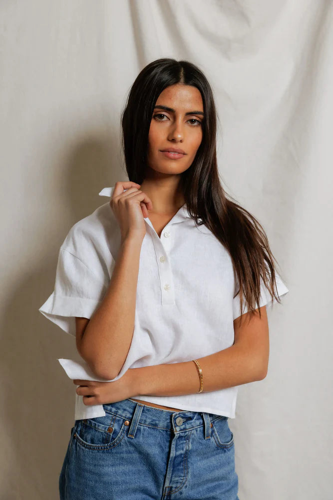 Perfect White Tee Tabitha Woven Polo