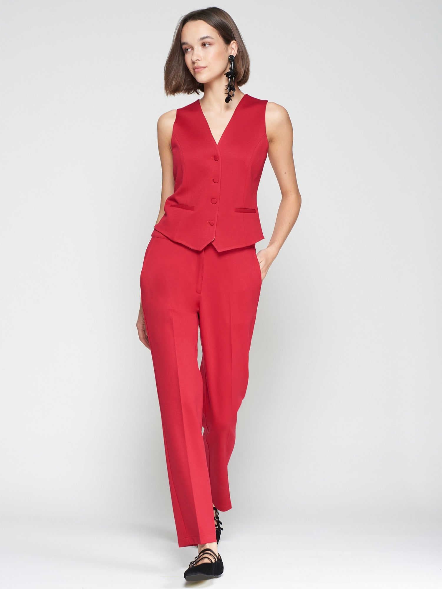 Vilagallo Tiffany Straight Leg Trouser in Red 32778