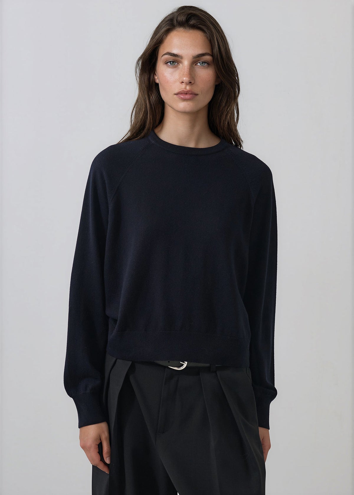 Patrick Assaraf Extra-Fine Merino Relaxed Raglan Crewneck Dark Navy
